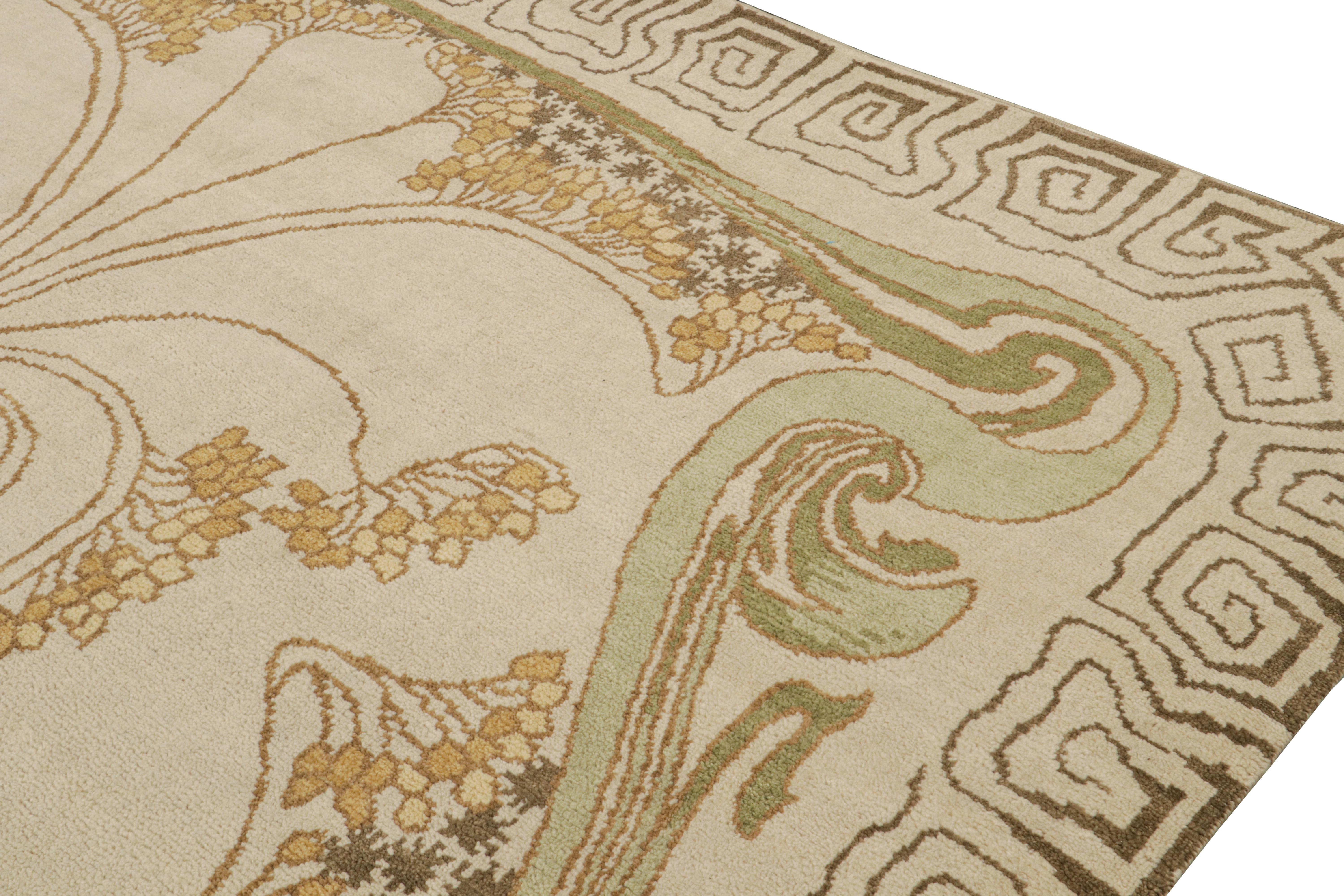 Indien Rug & Kilim's French Style Art Deco rug in Cream & Gold Geometric Patterns (tapis Art déco de style français à motifs géométriques crème et or) en vente