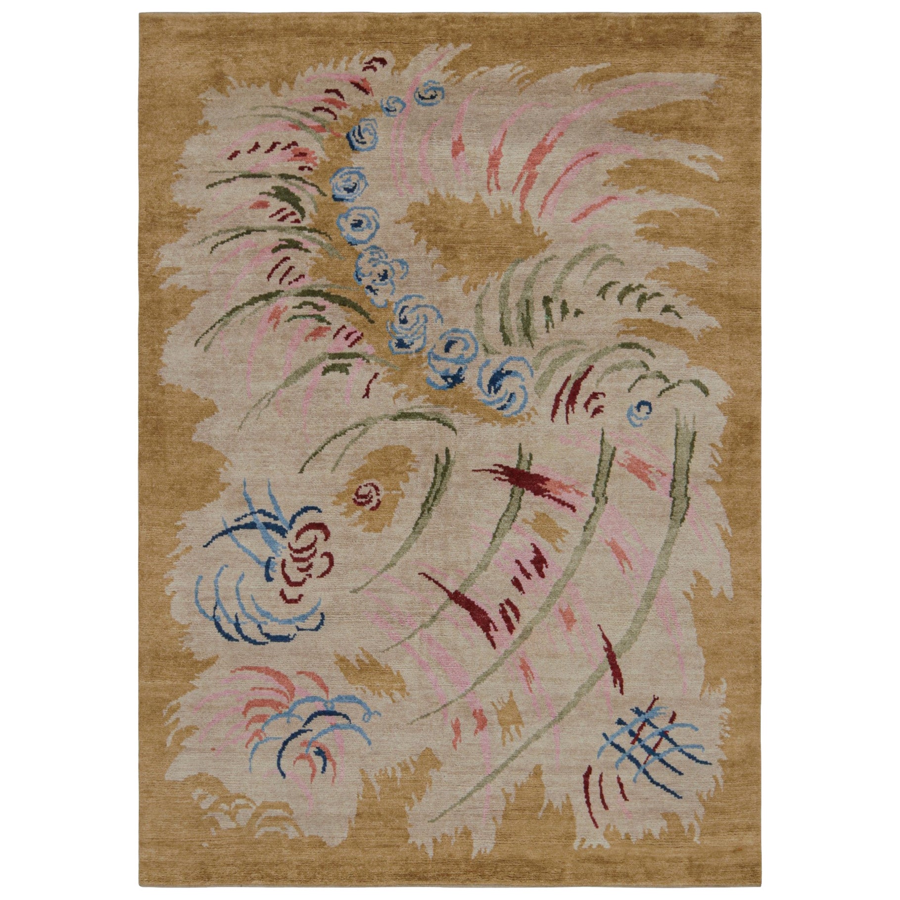 Rug & Kilim's French Style Art Deco rug in Gold & Beige Patterns