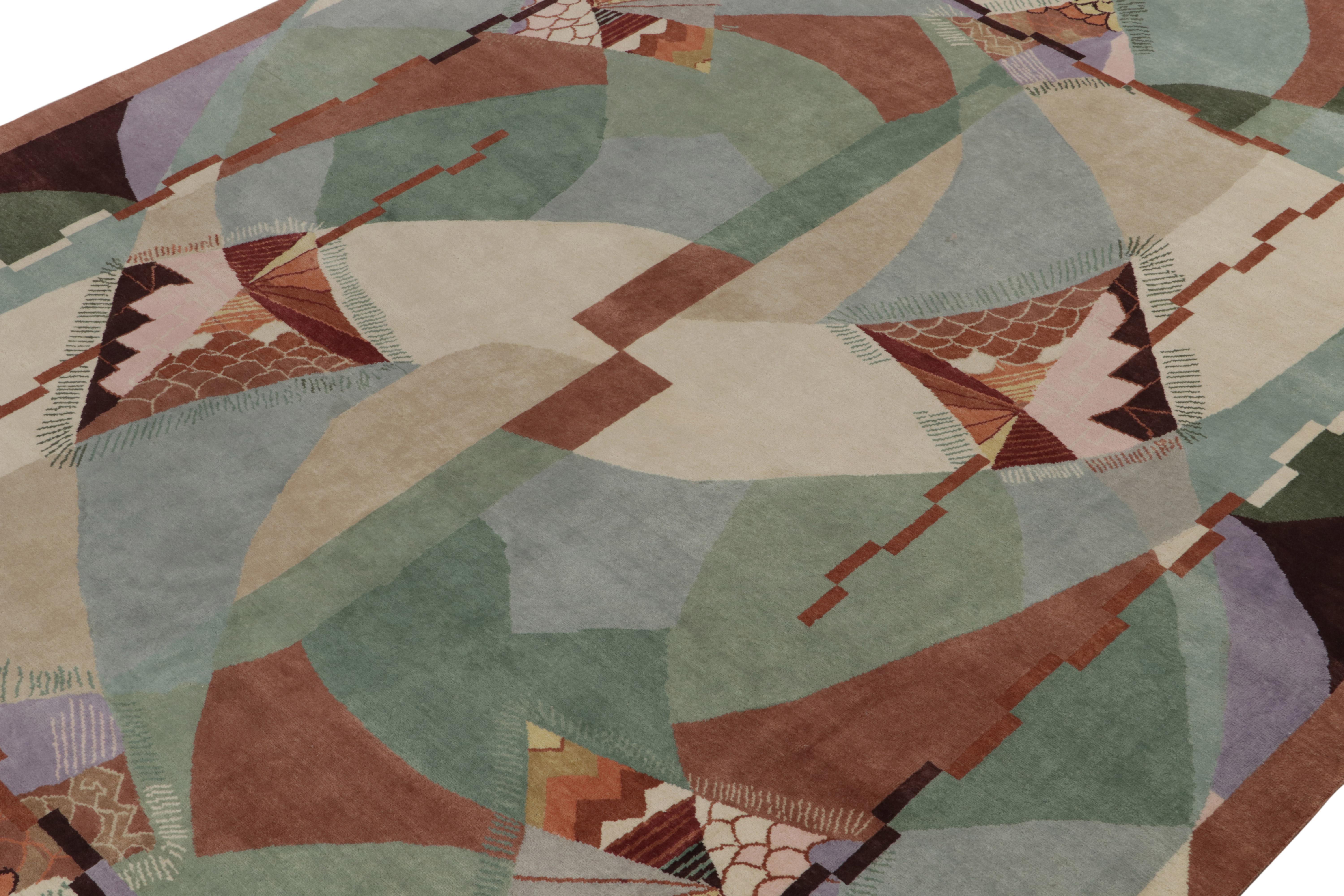 Hand-Knotted Rug & Kilim’s French style Art Deco rug in Green, Blue & Brown Patterns For Sale