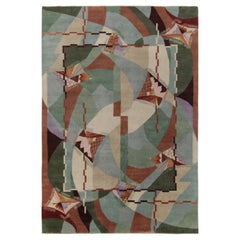 Tappeto Rug & Kilim in stile Art Deco francese con motivi in verde, blu e marrone