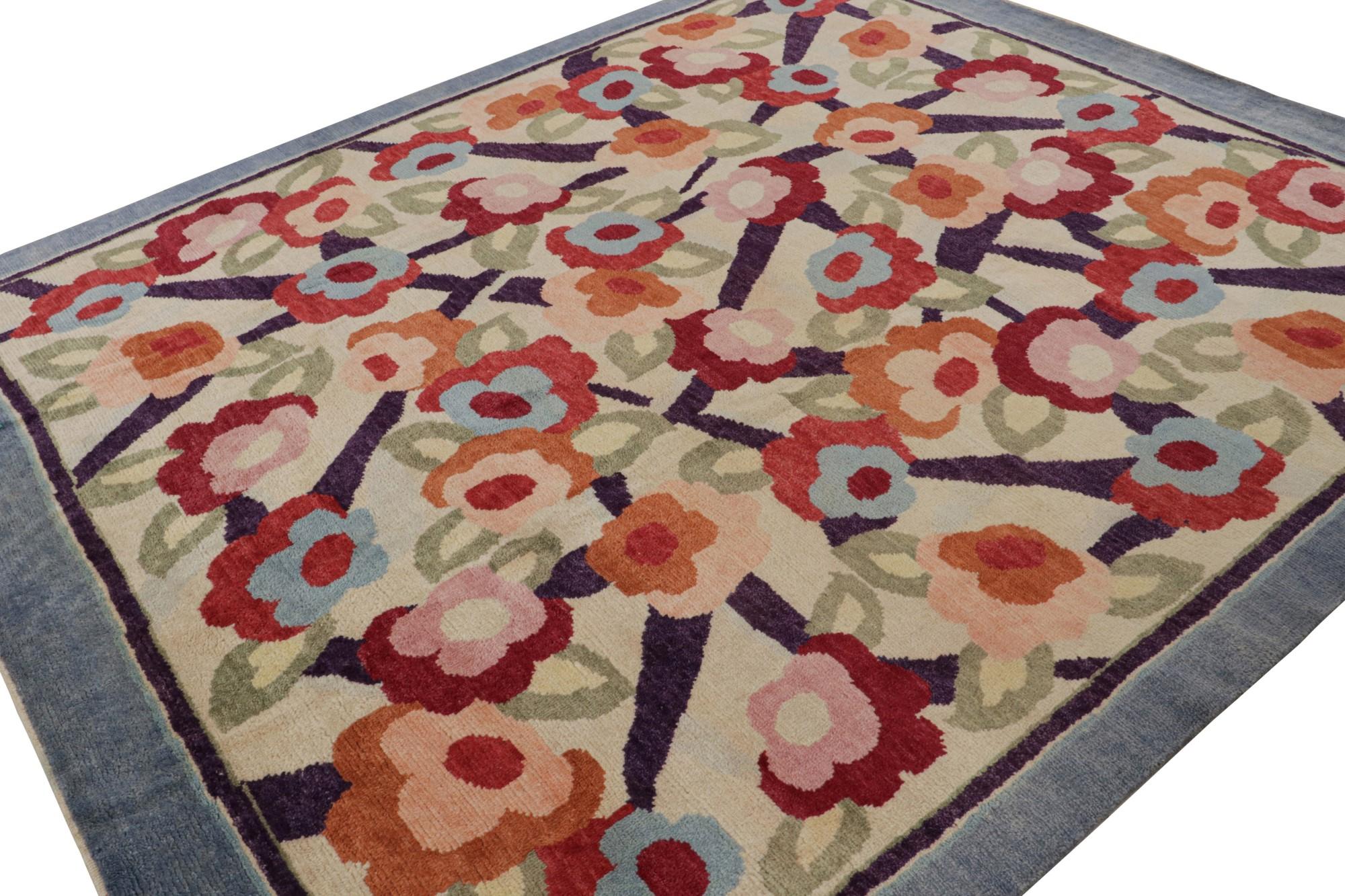 This 8x10 ode to French Art Deco rugs is the next addition to Rug & Kilim’s newly inspired Deco Collection. Hand-knotted in wool.

Further on the Design:  

This piece boasts the Deco style of the 1920s with luscious polychromatic florals in