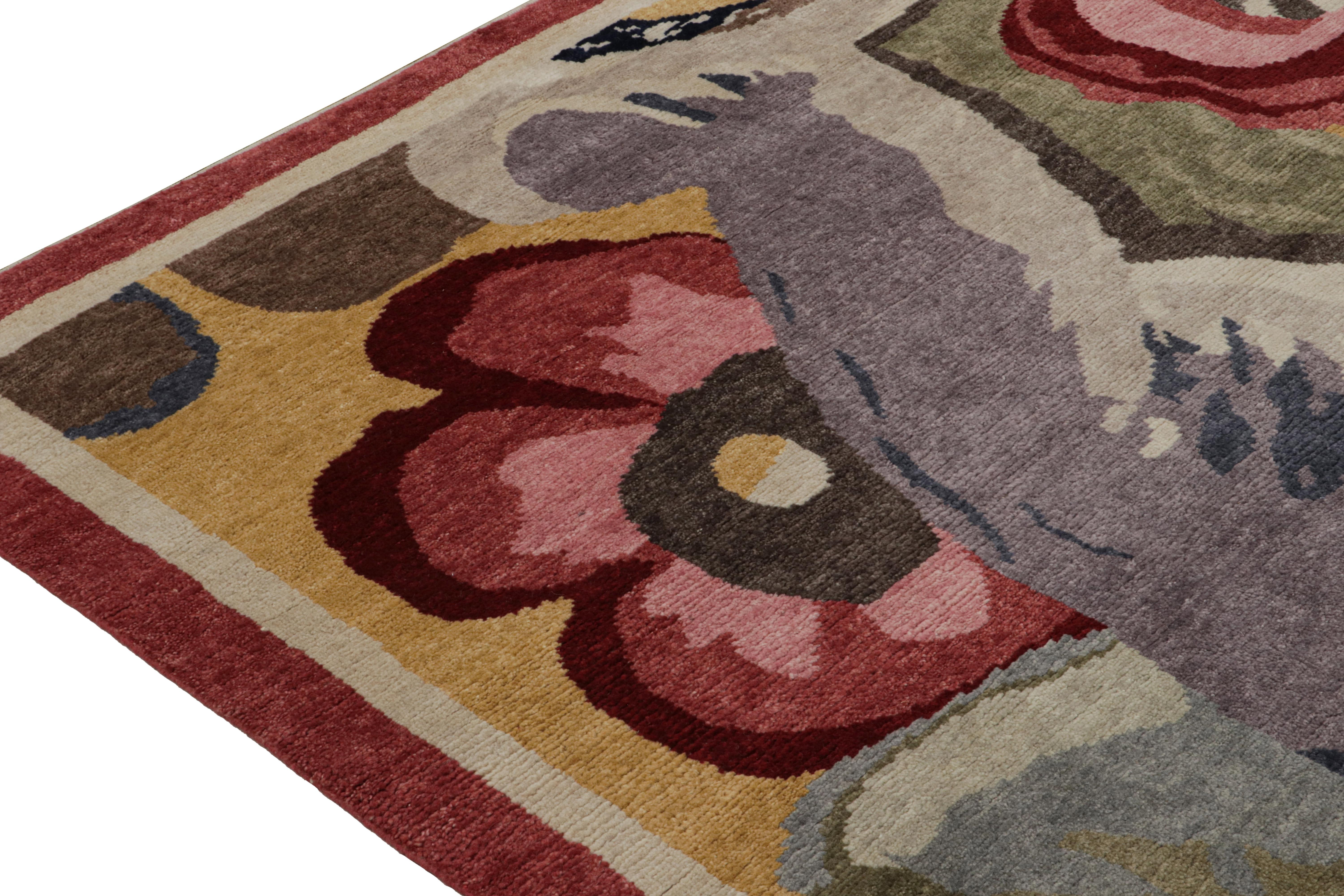 Indian Rug & Kilim’s French Style Art Deco rug in Polychromatic Floral Patterns For Sale
