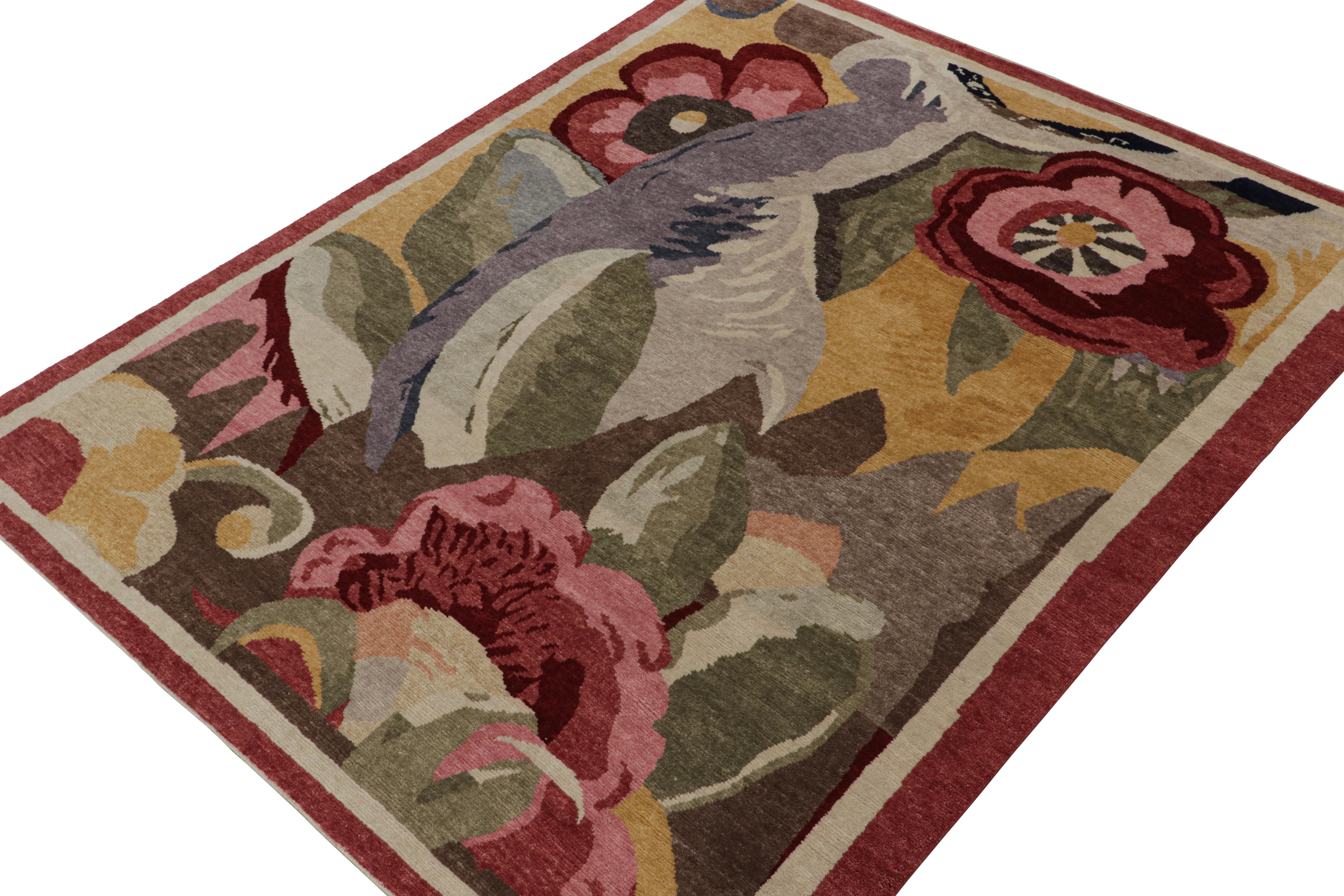 Hand-Knotted Rug & Kilim’s French Style Art Deco rug in Polychromatic Floral Patterns For Sale