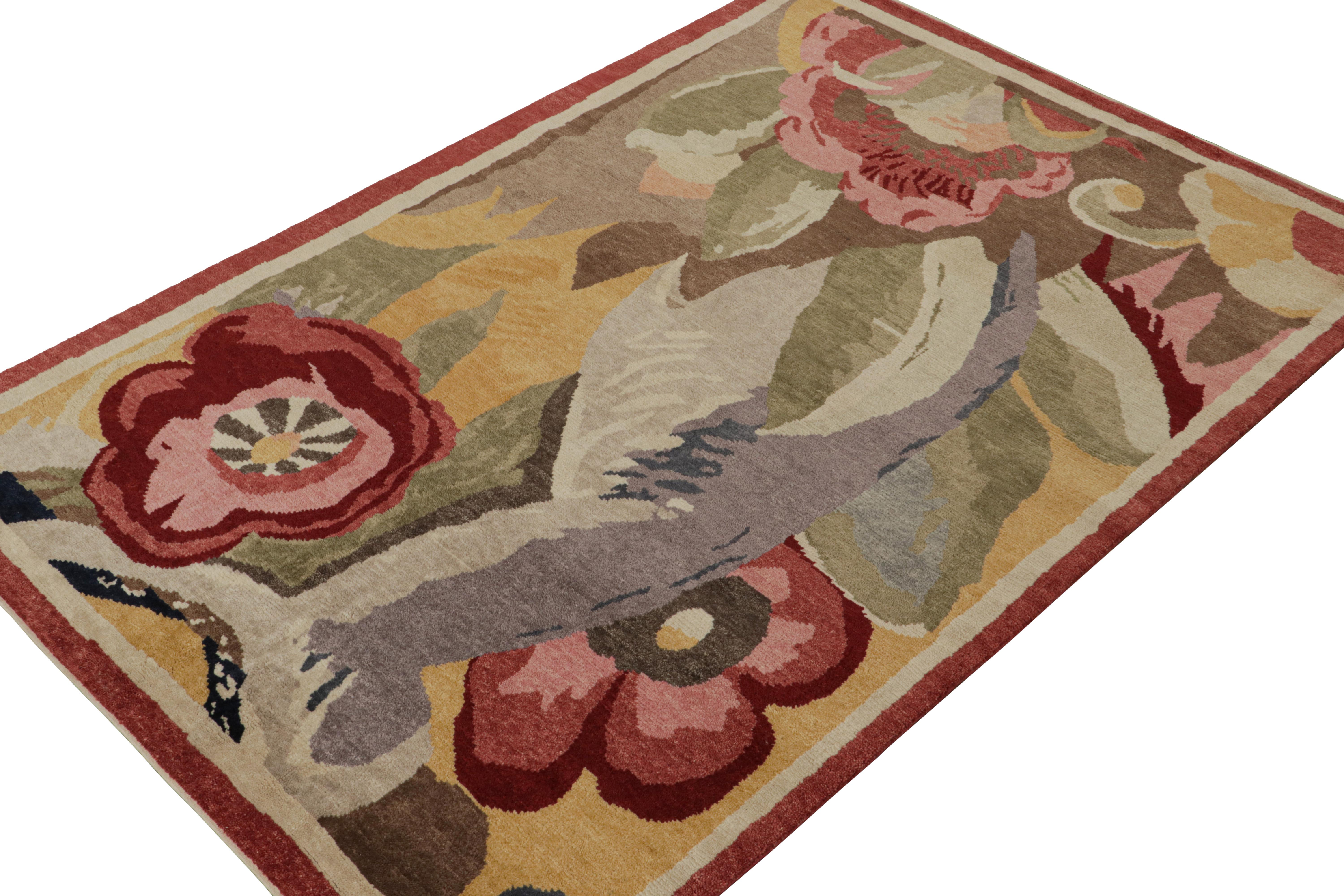 Hand-Knotted Rug & Kilim’s French Style Art Deco rug in Polychromatic Floral Patterns For Sale