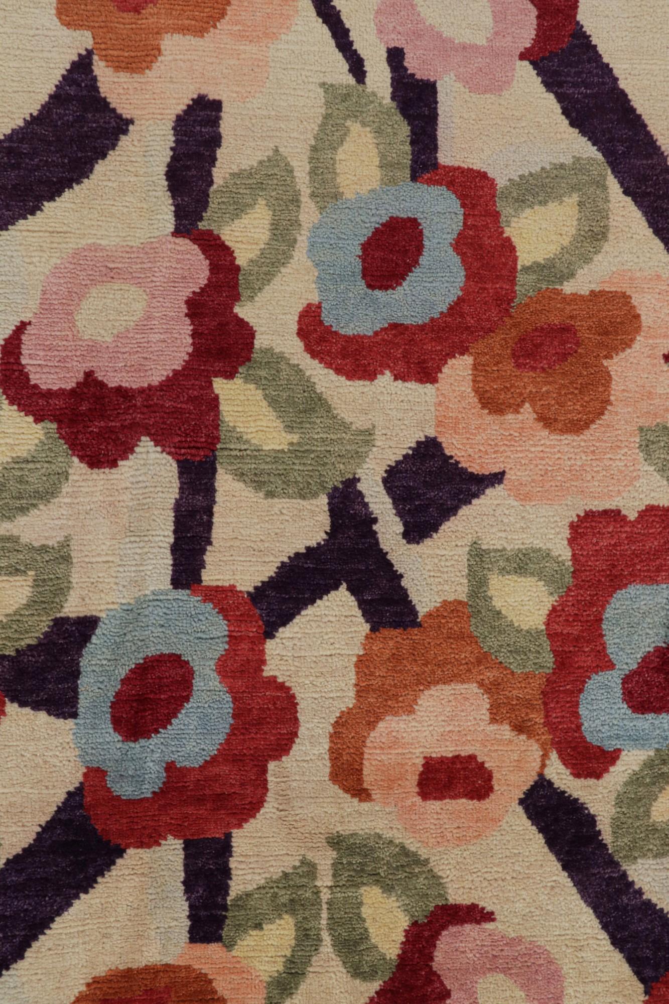 Contemporary Rug & Kilim’s French Style Art Deco rug in Polychromatic Floral Patterns For Sale