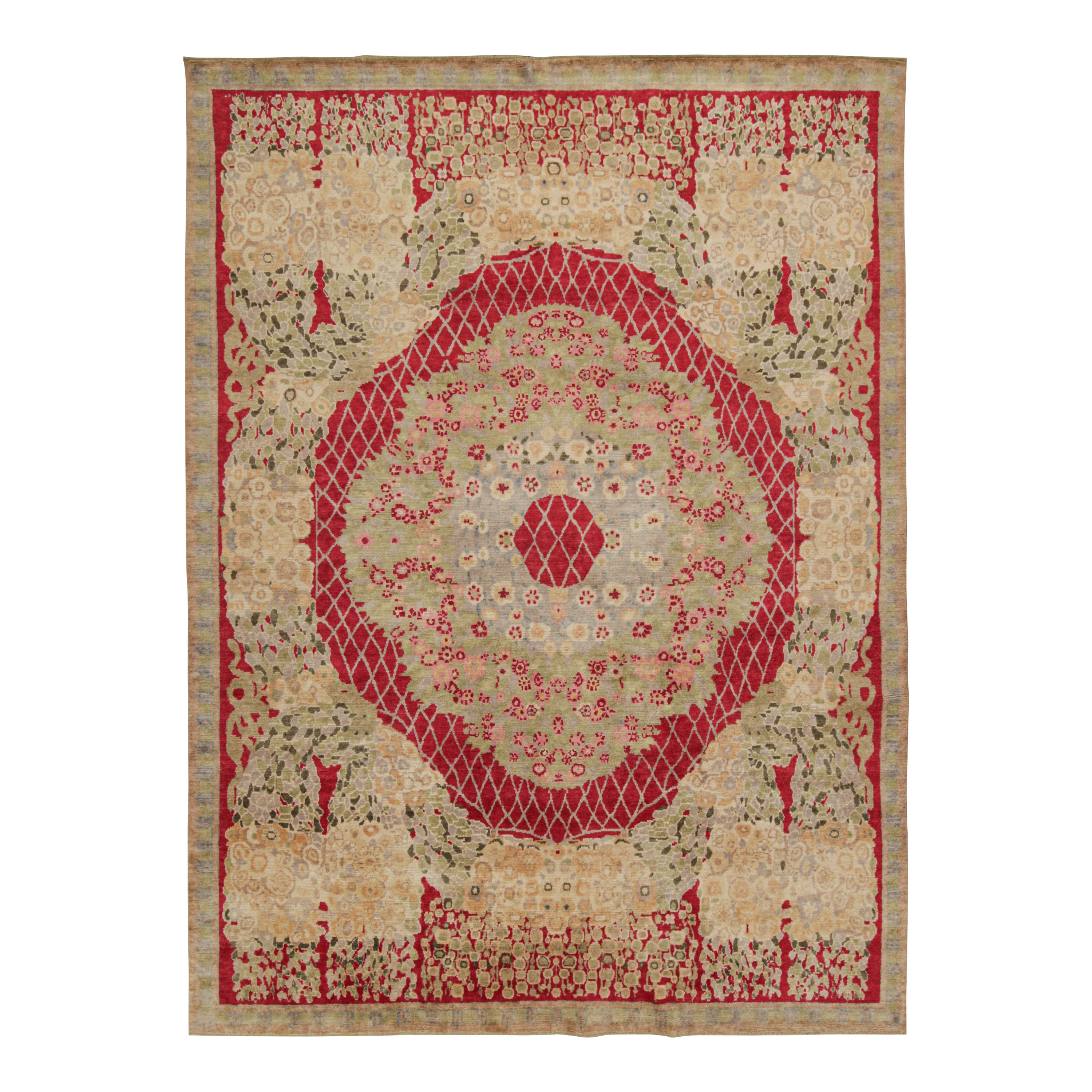 Tappeto Rug & Kilim in stile Art Deco francese con motivi rossi, verdi, oro e blu