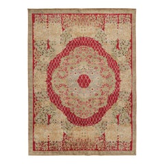 Rug & Kilim’s French Style Art Deco Rug in Red, Green, Gold & Blue Patterns