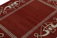 Rug & Kilim’s French Style Art Deco Rug in Red & White Geometric Patterns