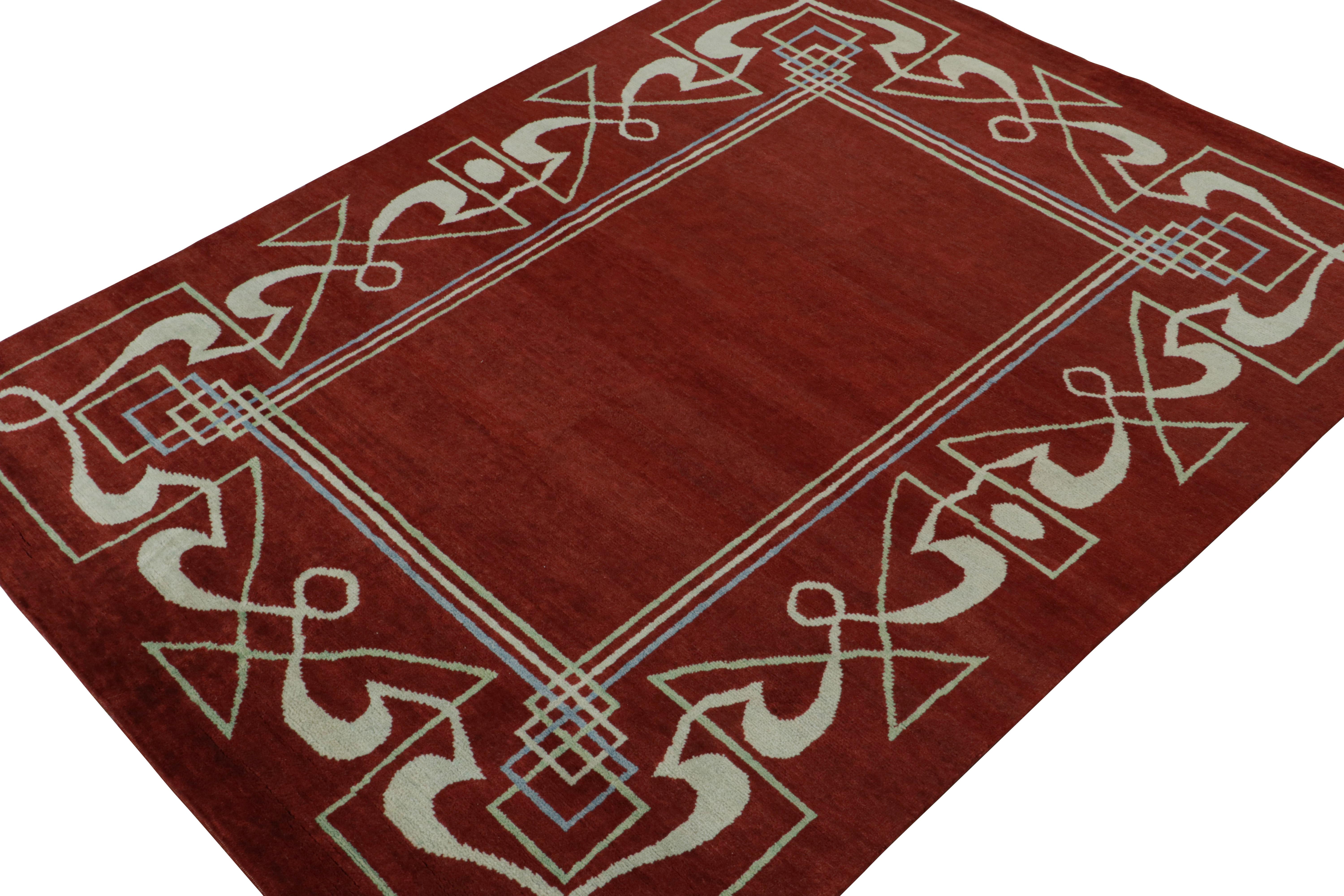 Rug & Kilims französischer Art-Déco-Teppich mit geometrischen Mustern in Rot und Weiß (Indisch) im Angebot