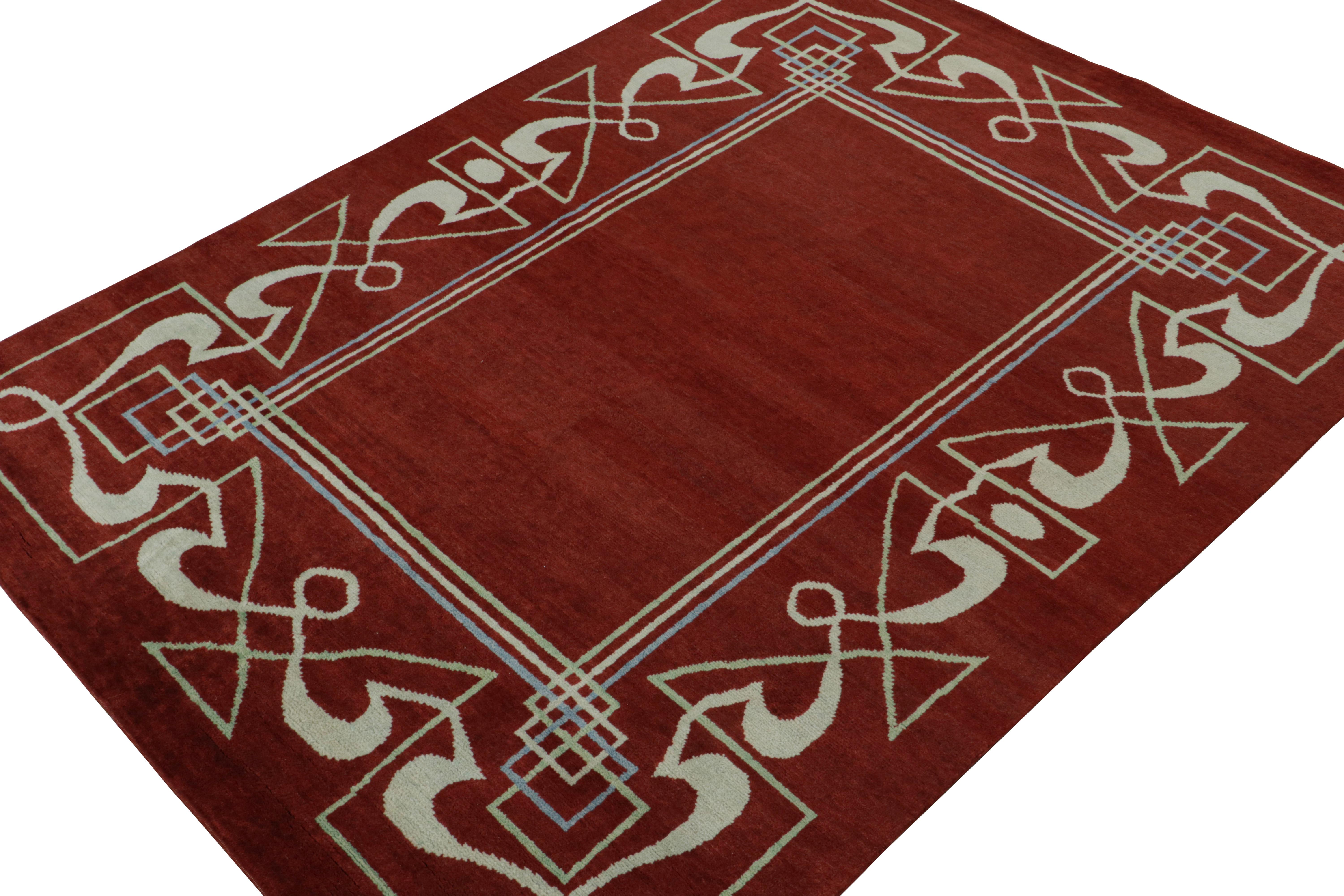 Indiano Tappeto Rug & Kilim in stile Art Deco francese con motivi geometrici bianchi e rossi in vendita