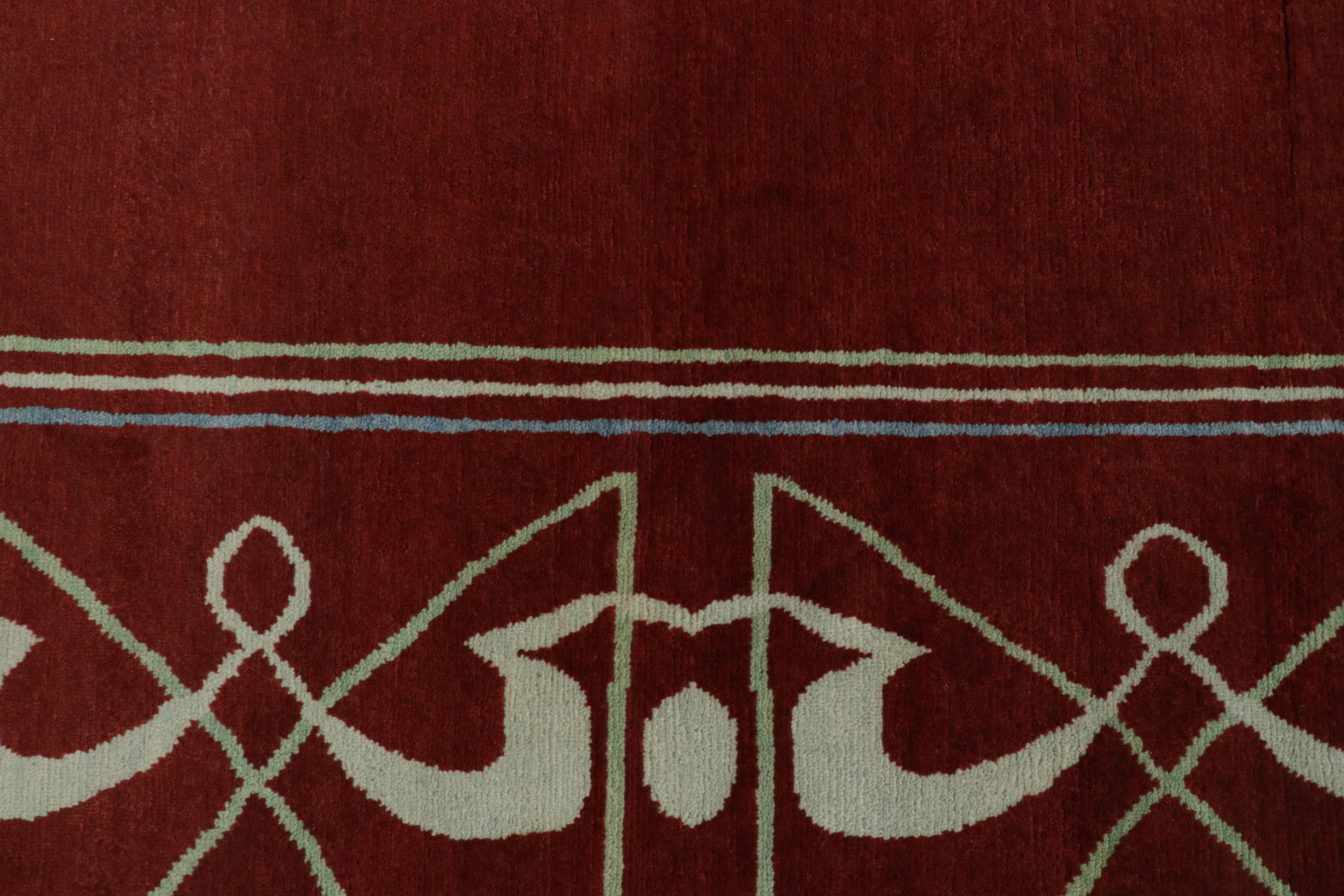 Contemporary Rug & Kilim’s French Style Art Deco Rug in Red & White Geometric Patterns For Sale