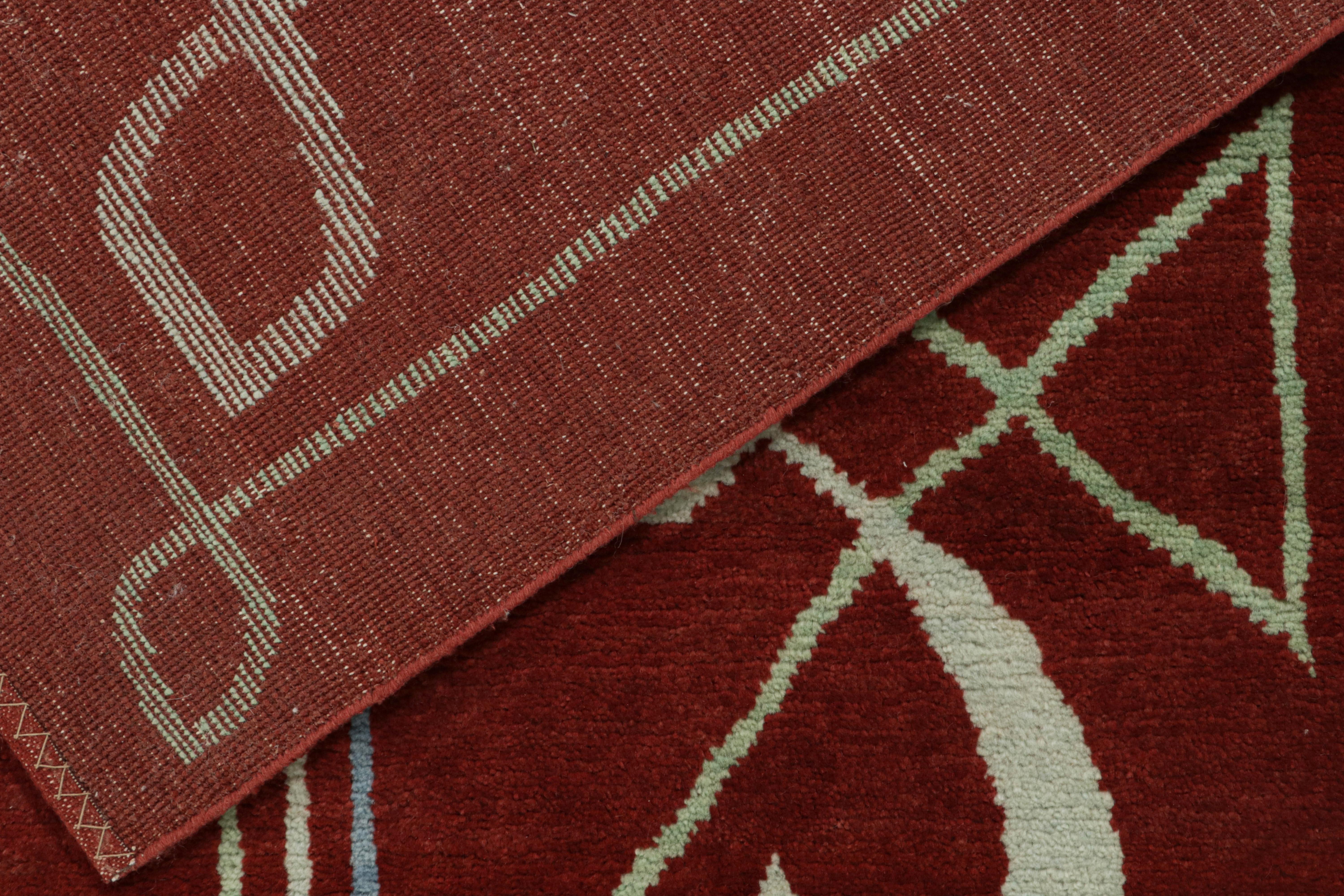 Wool Rug & Kilim’s French Style Art Deco Rug in Red & White Geometric Patterns For Sale