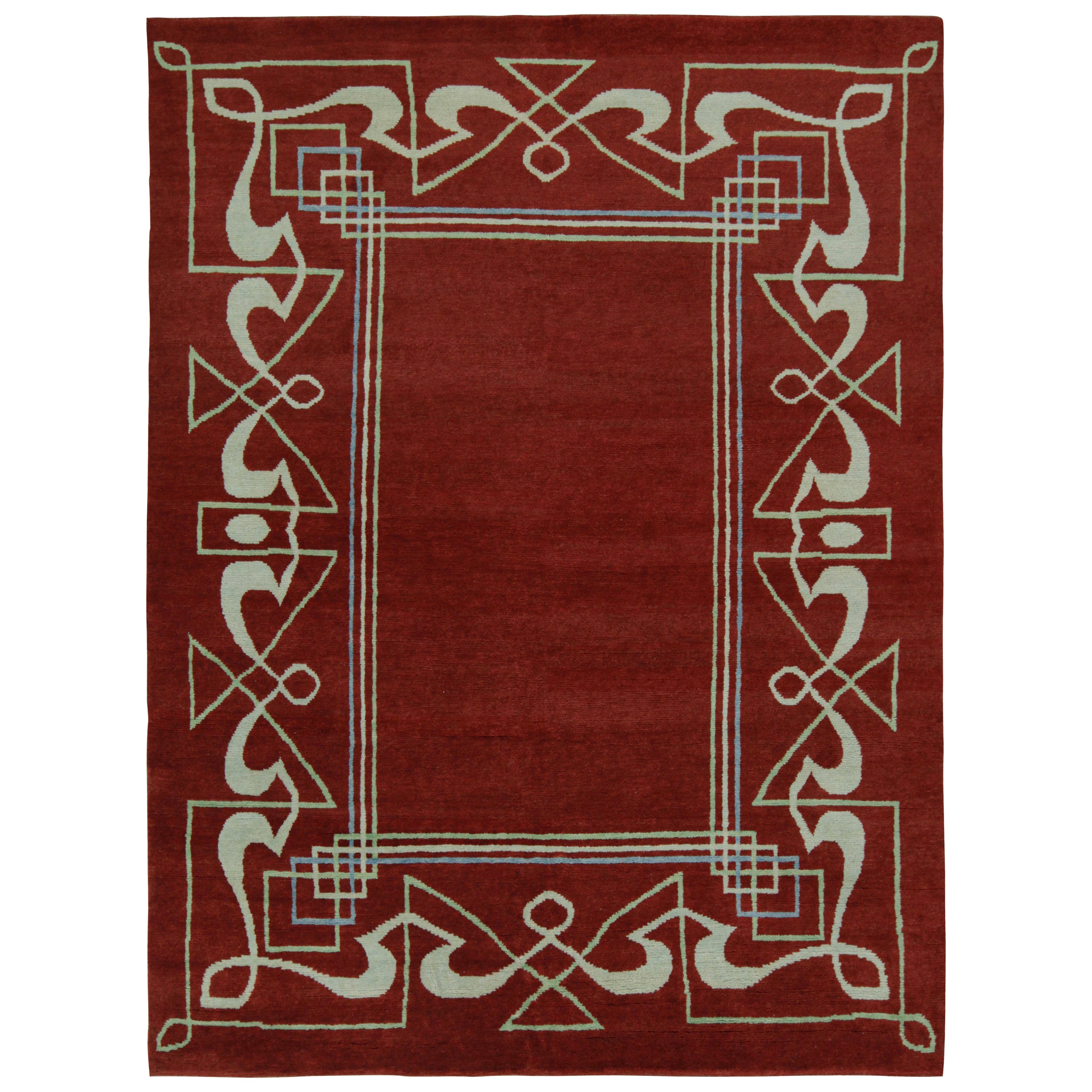 Rug & Kilim’s French Style Art Deco Rug in Red & White Geometric Patterns For Sale