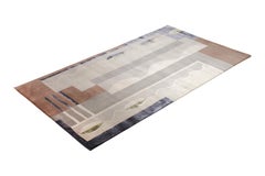 Rug & Kilim - Tappeto Art Deco in stile francese in grigio-argento e patte geometrica marrone