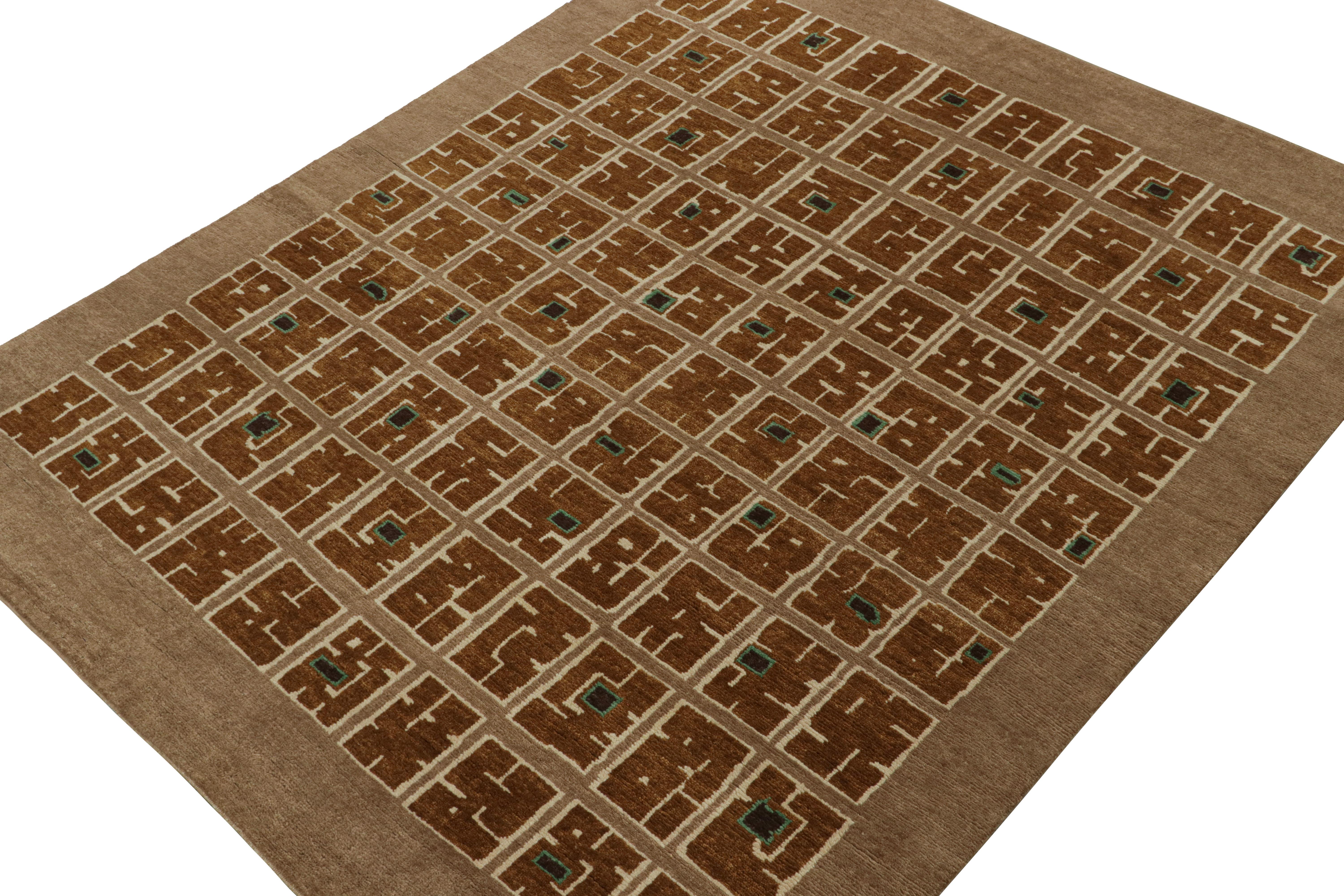 Hand-Knotted Rug & Kilim’s French Style Art Deco Rug in Tones of Brown with Patterns For Sale