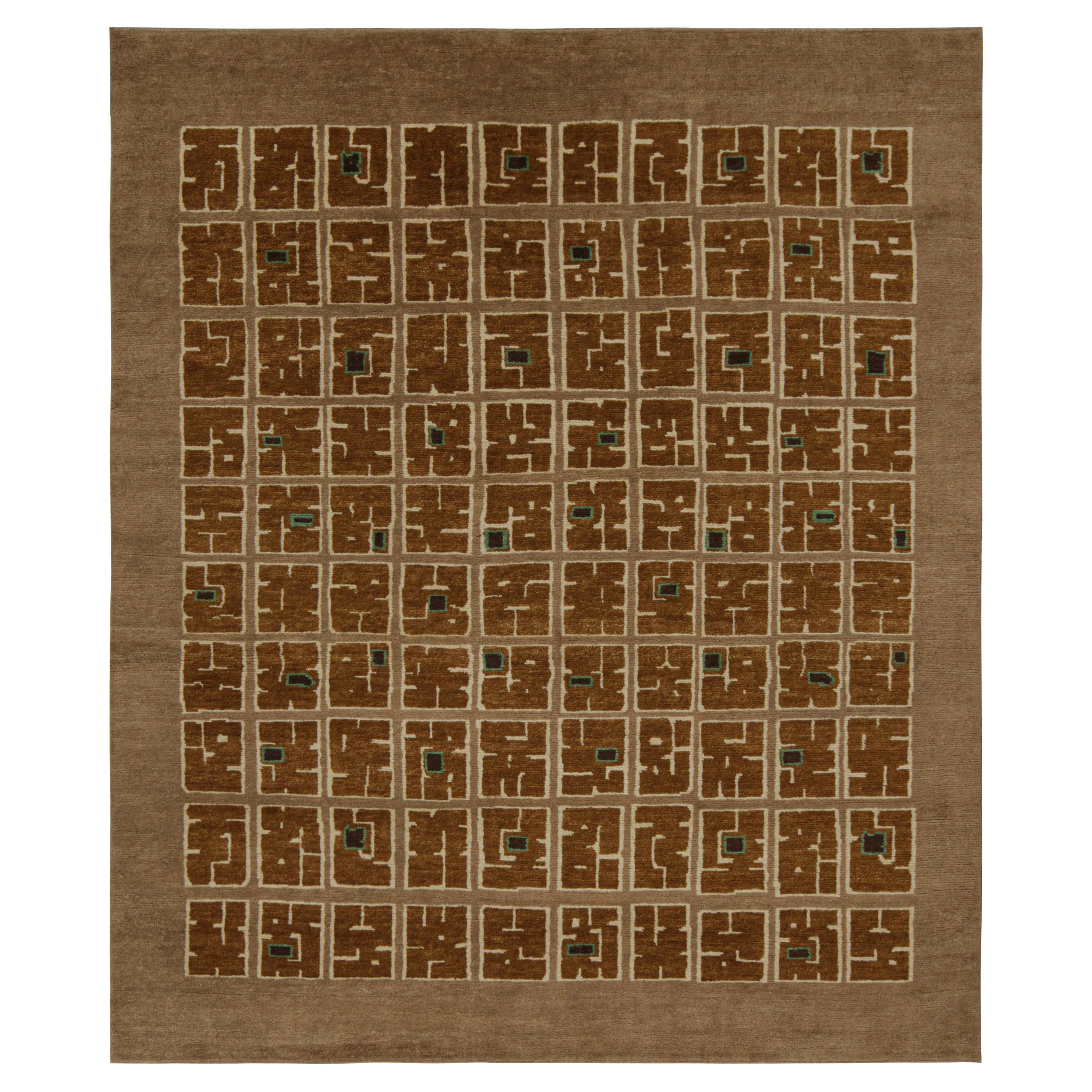 Rug & Kilim’s French Style Art Deco Rug in Tones of Brown with Patterns For Sale