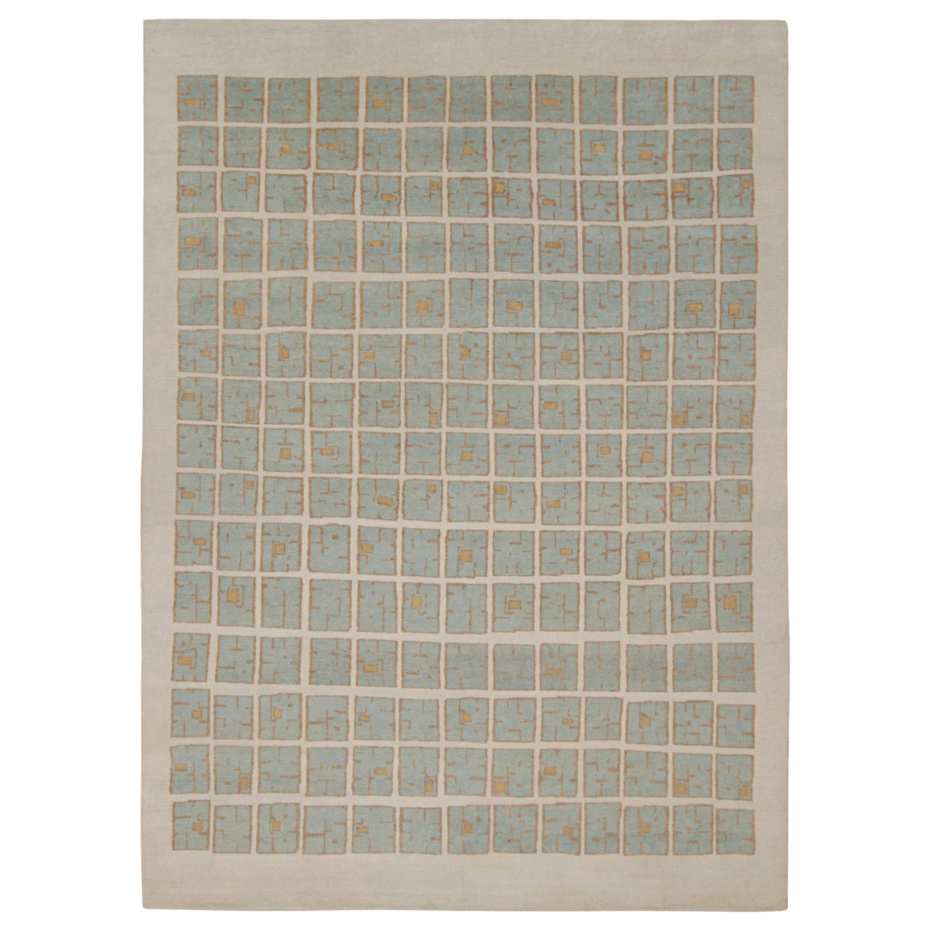 Tappeto Rug & Kilim in stile Art Deco francese con motivi geometrici bianchi e blu