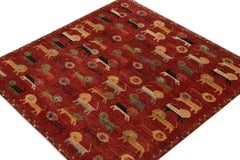 Rug & Kilim’s Gabbeh Style Rug in Red with Colorful Lion Pictorials