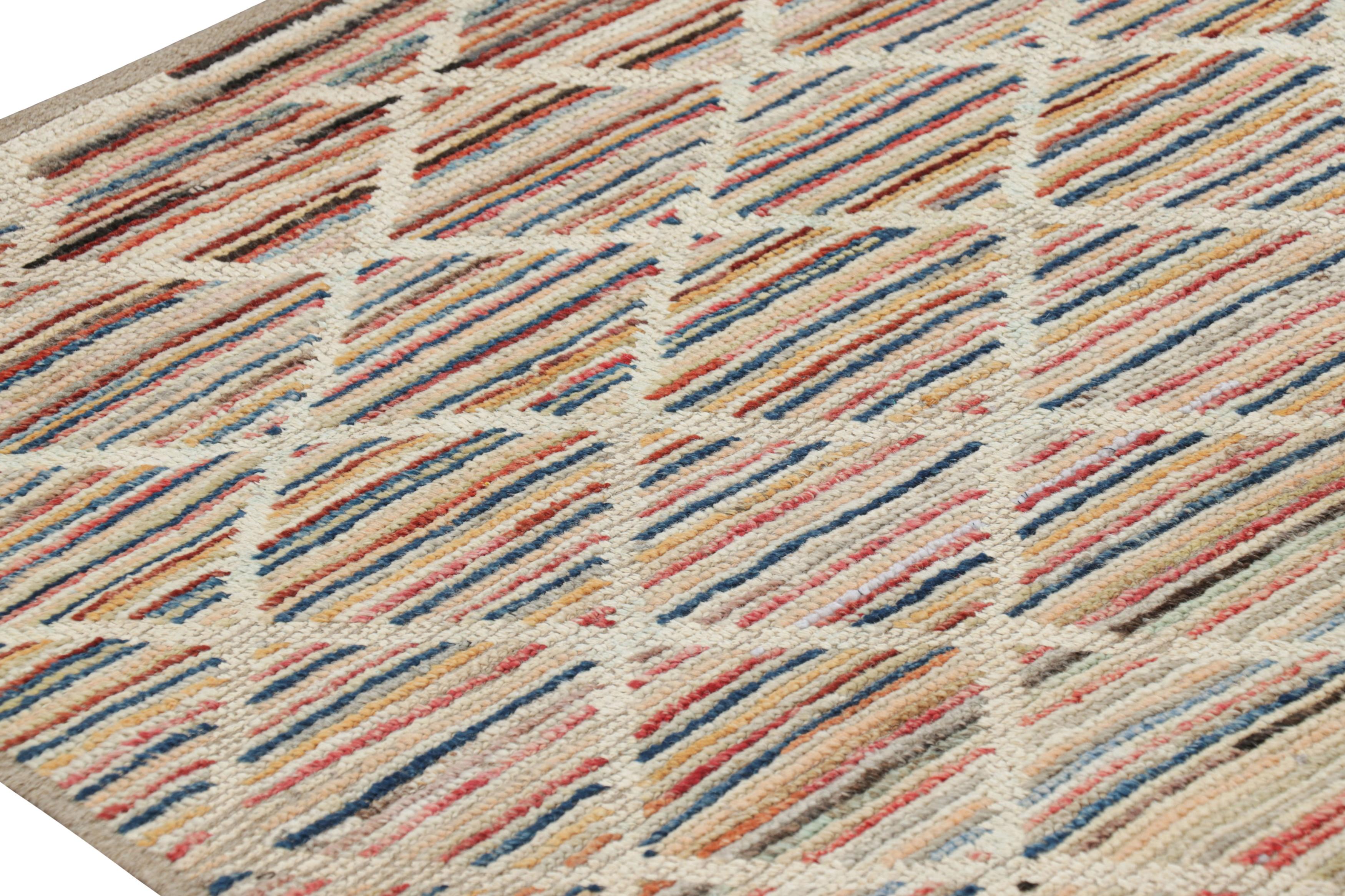 Modern Rug & Kilim’s Gallery Runner Rug with Colorful Stripes and Geometric Patterns For Sale