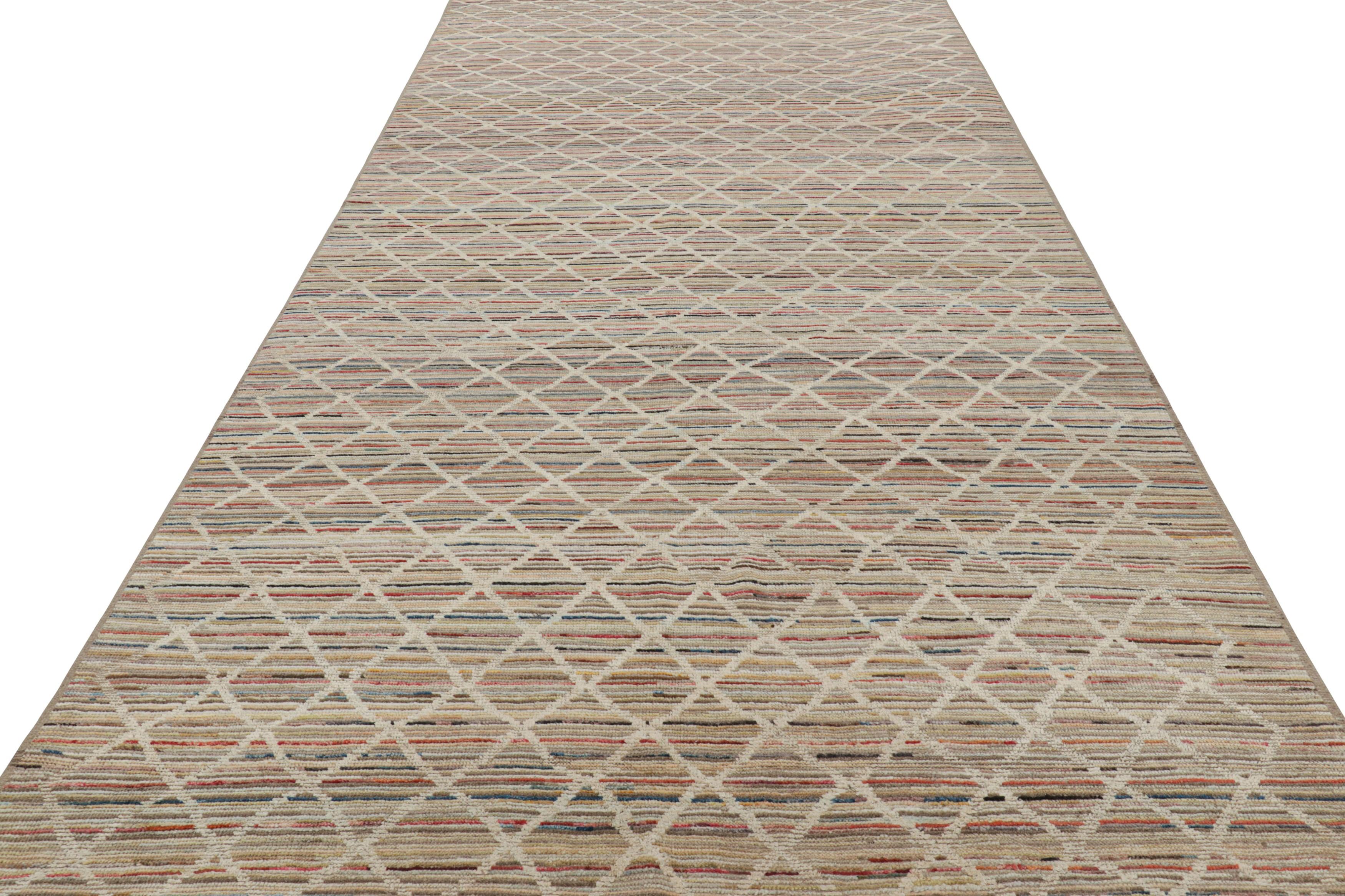 Afghan Rug & Kilim’s Gallery Runner Rug with Colorful Stripes and Geometric Patterns For Sale