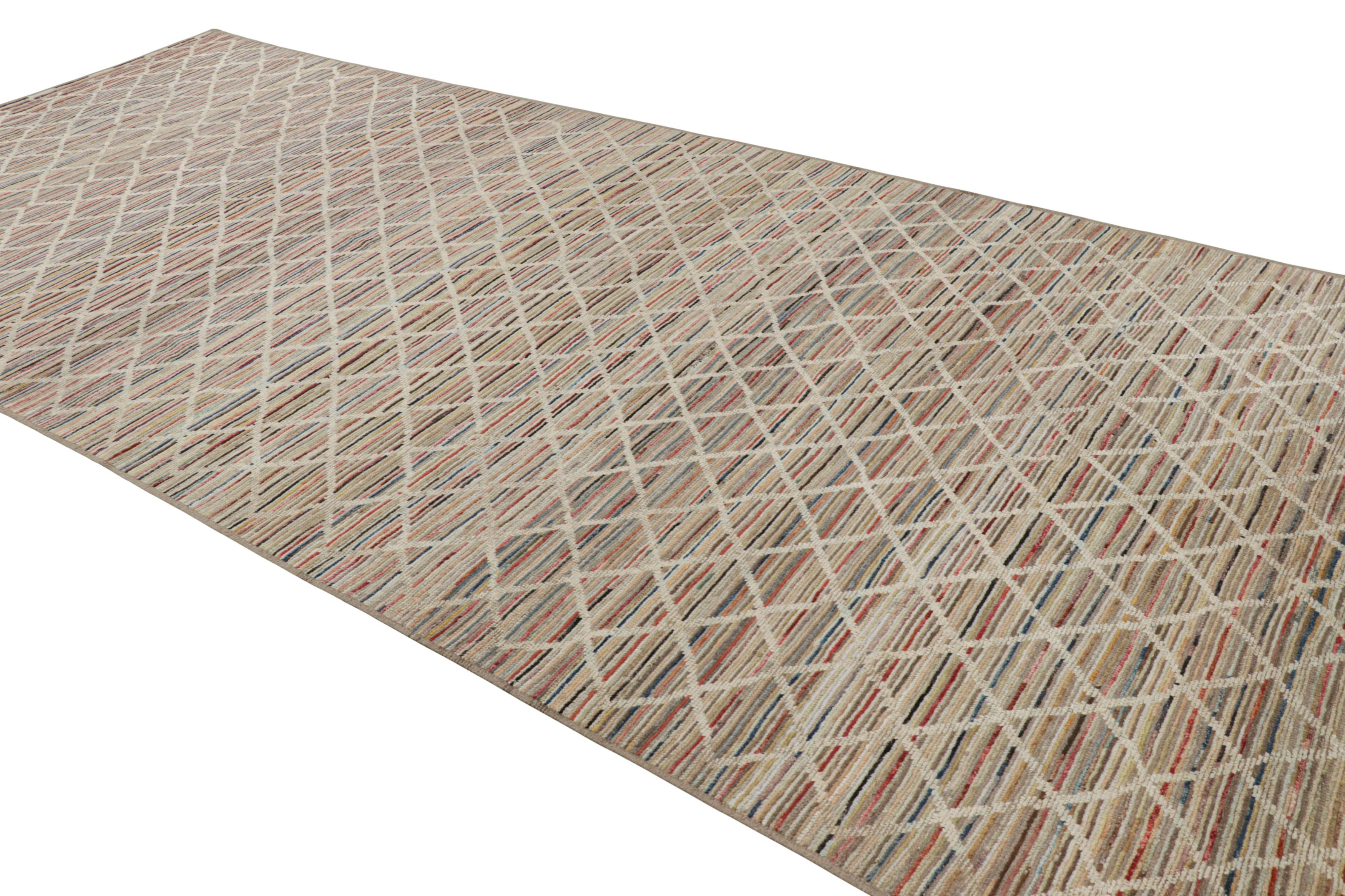 Hand-Knotted Rug & Kilim’s Gallery Runner Rug with Colorful Stripes and Geometric Patterns For Sale