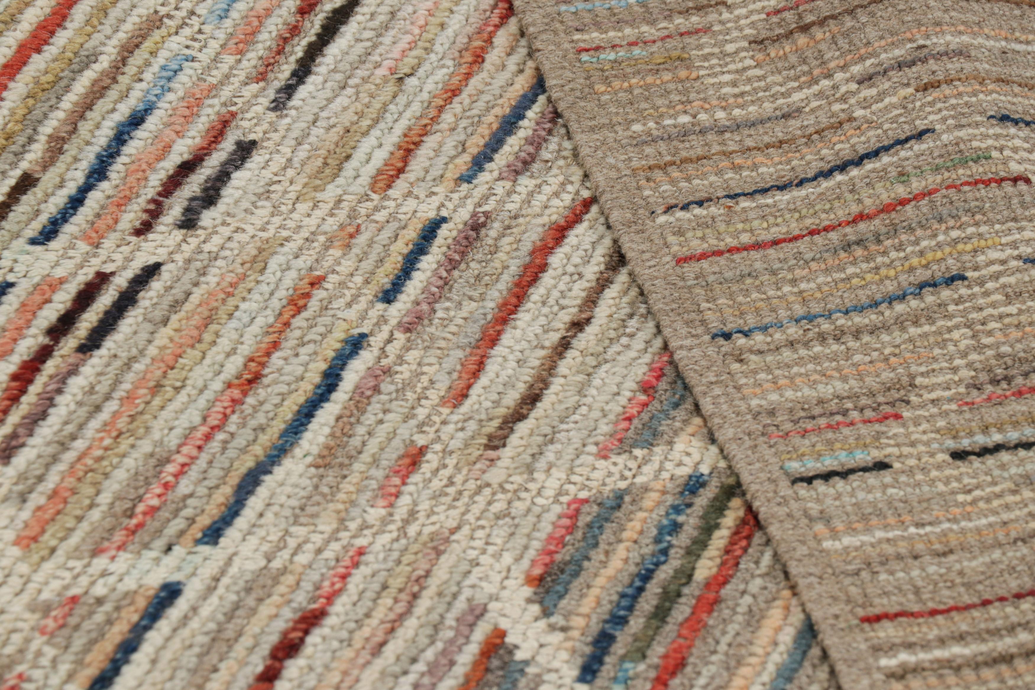 Contemporary Rug & Kilim’s Gallery Runner Rug with Colorful Stripes and Geometric Patterns For Sale