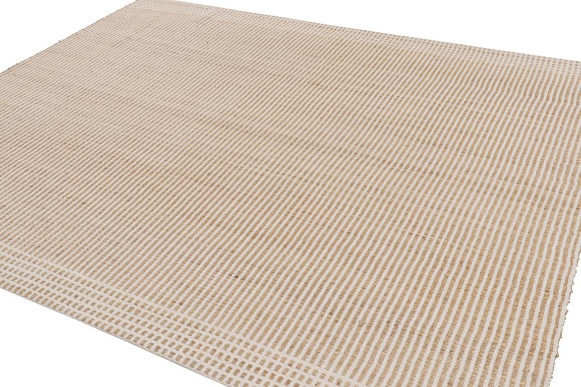 Indian Rug & Kilim’s Modern Striped Flatweave in Beige and Cream Tones For Sale