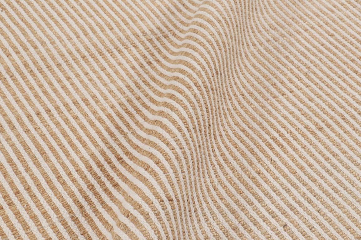 Contemporary Rug & Kilim’s Modern Striped Flatweave in Beige and Cream Tones For Sale