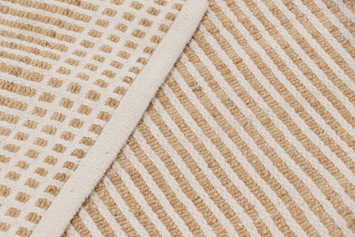 Hemp Rug & Kilim’s Modern Striped Flatweave in Beige and Cream Tones For Sale