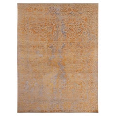Rug & Kilim's Geometric Floral Beige Gold and Blue Wool and Silk Custom Rug (tapis sur mesure en laine et soie)