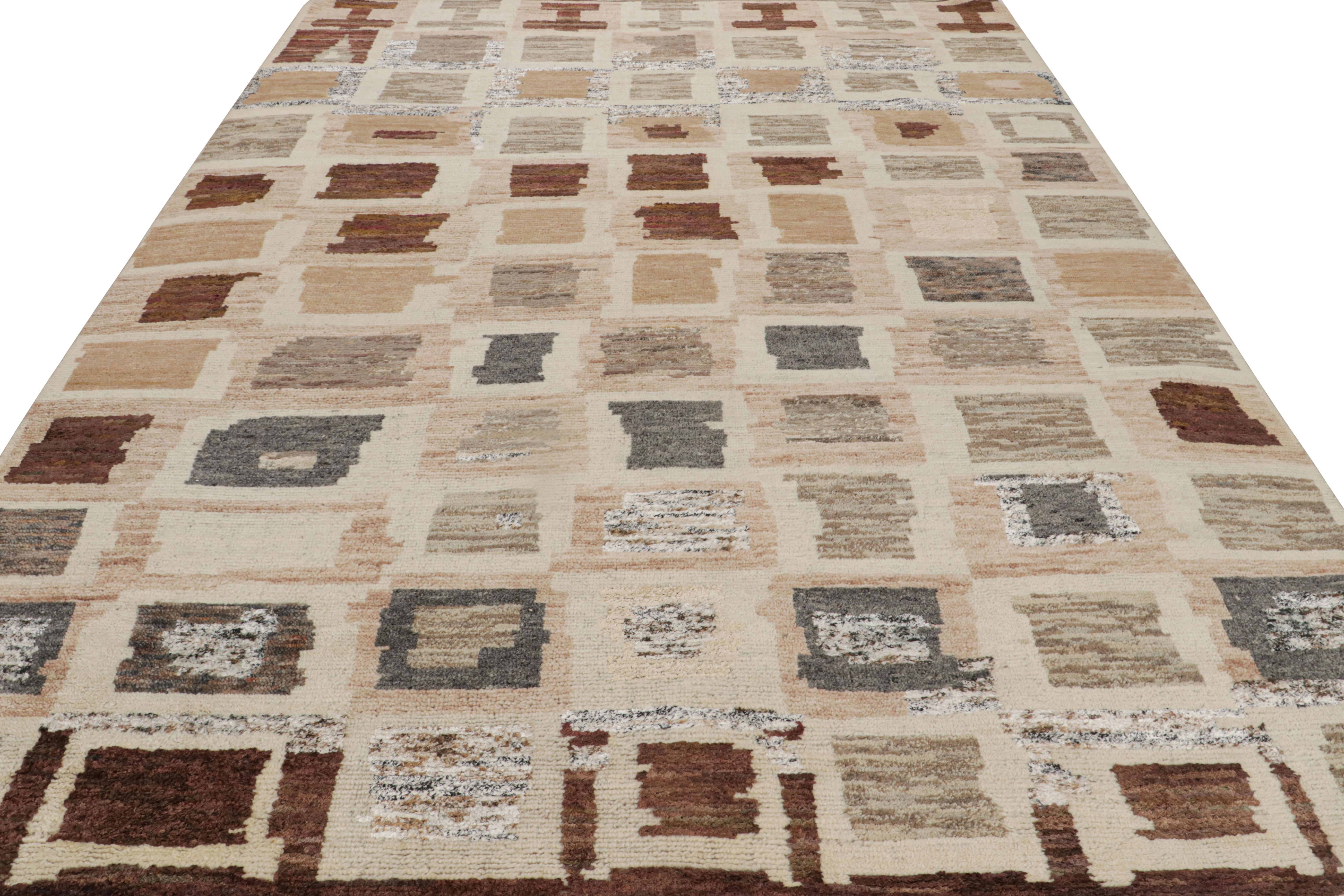 Modern Rug & Kilim’s Geometric Moroccan Style Rug in Beige-Brown and Gray For Sale