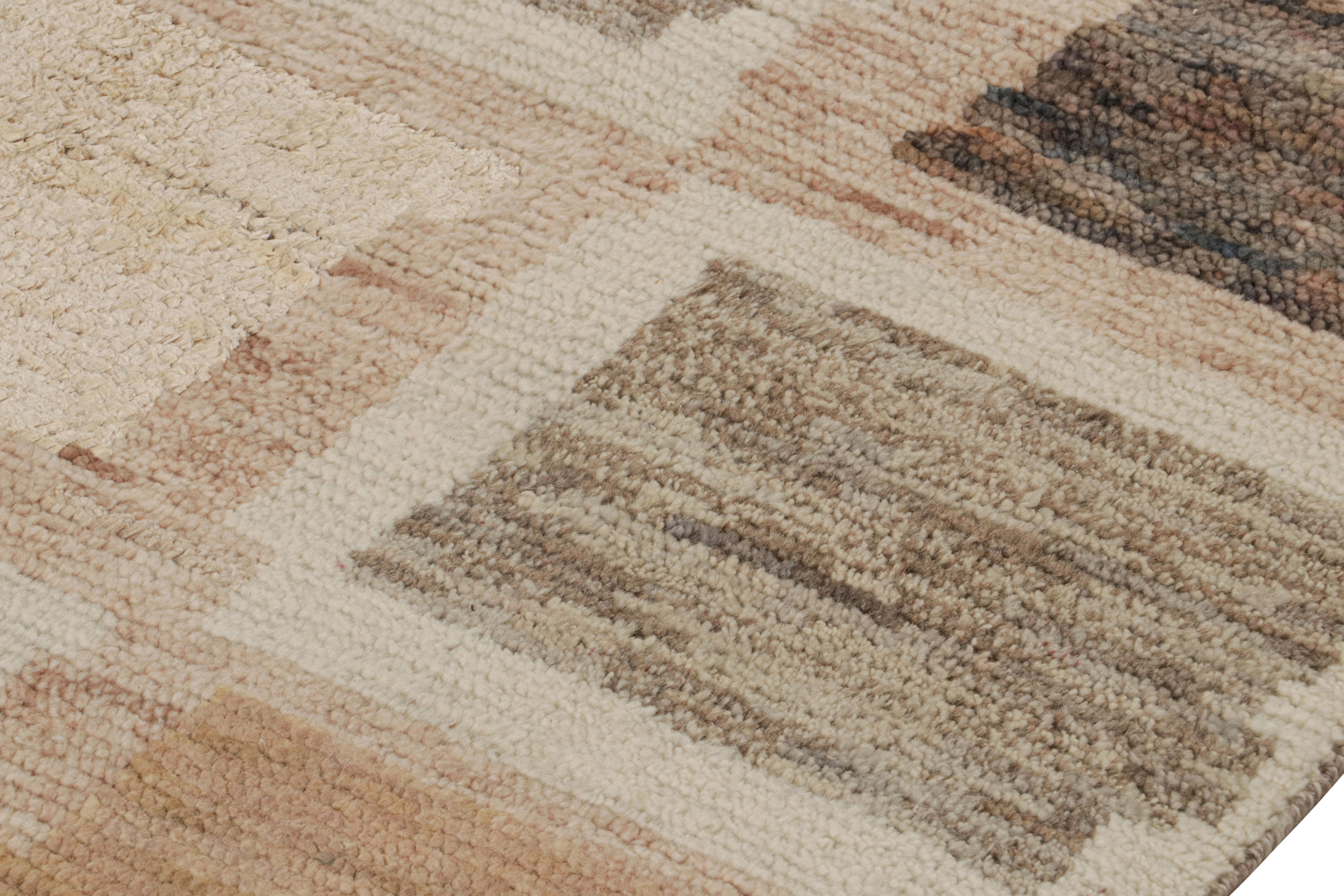 Annodato a mano Rug & Kilim - Tappeto geometrico in stile marocchino nei colori beige-marrone e grigio in vendita