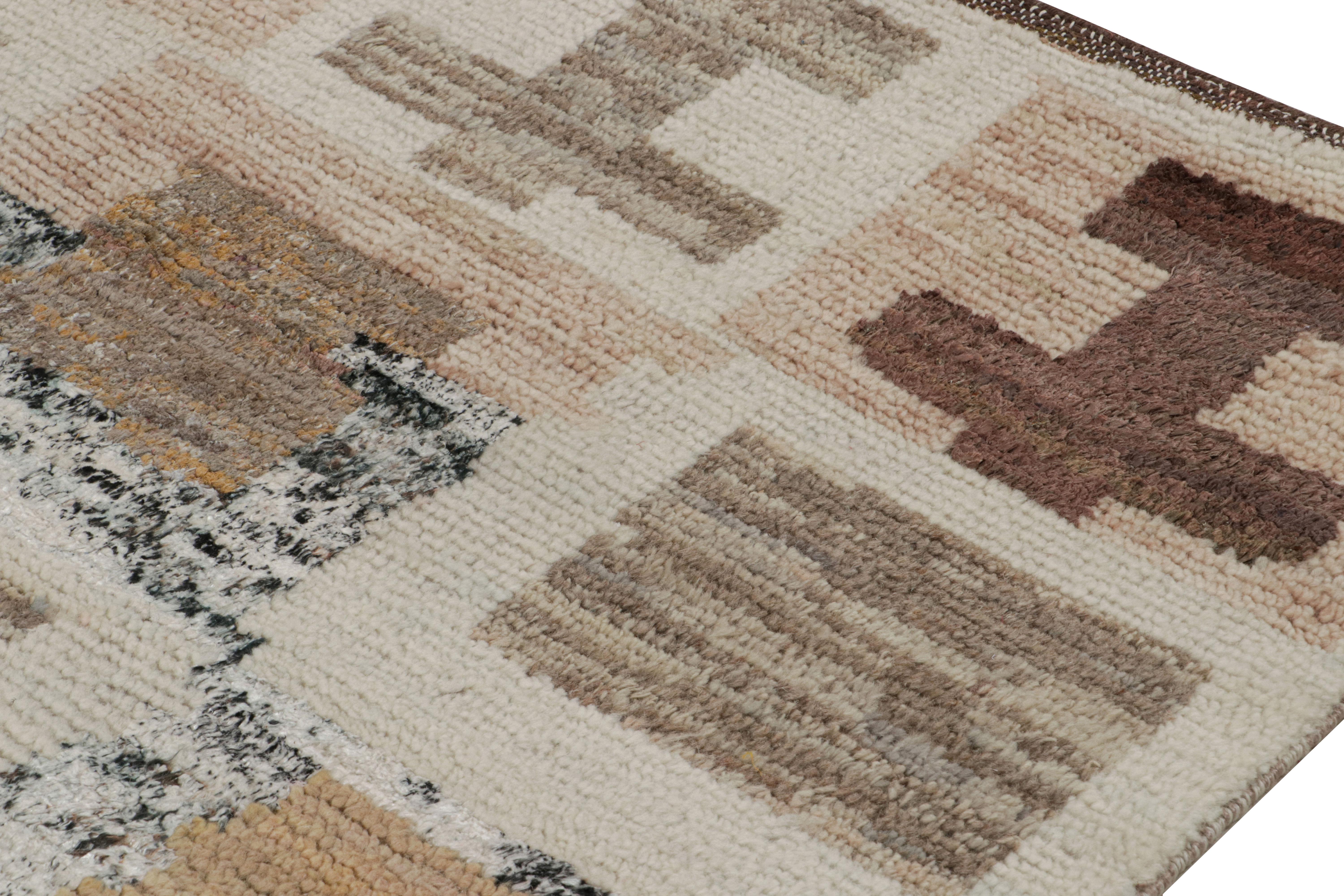 Annodato a mano Rug & Kilim - Tappeto geometrico in stile marocchino nei colori beige-marrone e grigio in vendita