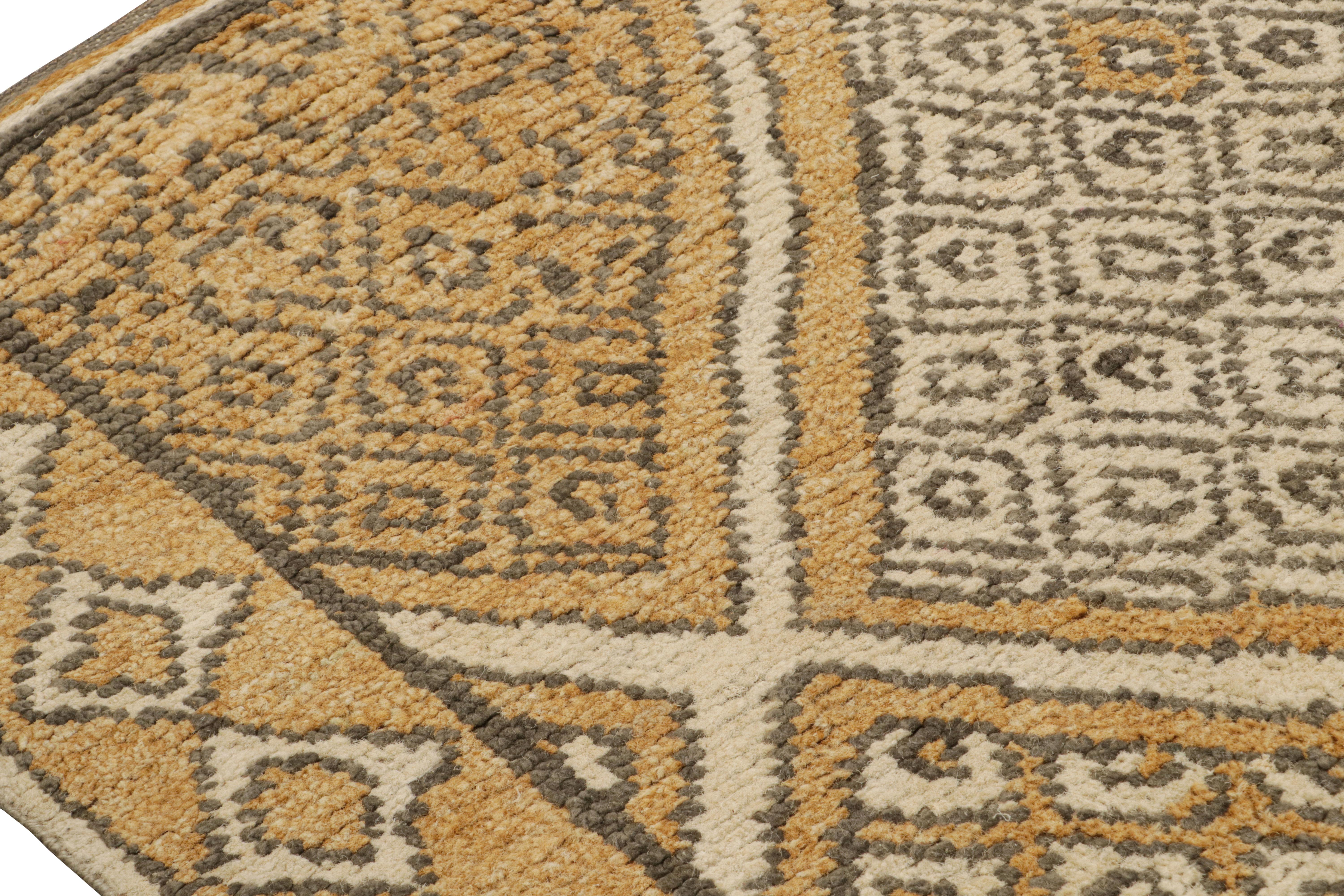 Hand-Knotted Rug & Kilim’s Geometric Moroccan Style Rug in Gold and Beige For Sale