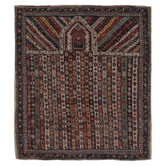 Tapis d
inspiration ghiordes avec bandes verticales polychromes de Rug 
Kilim