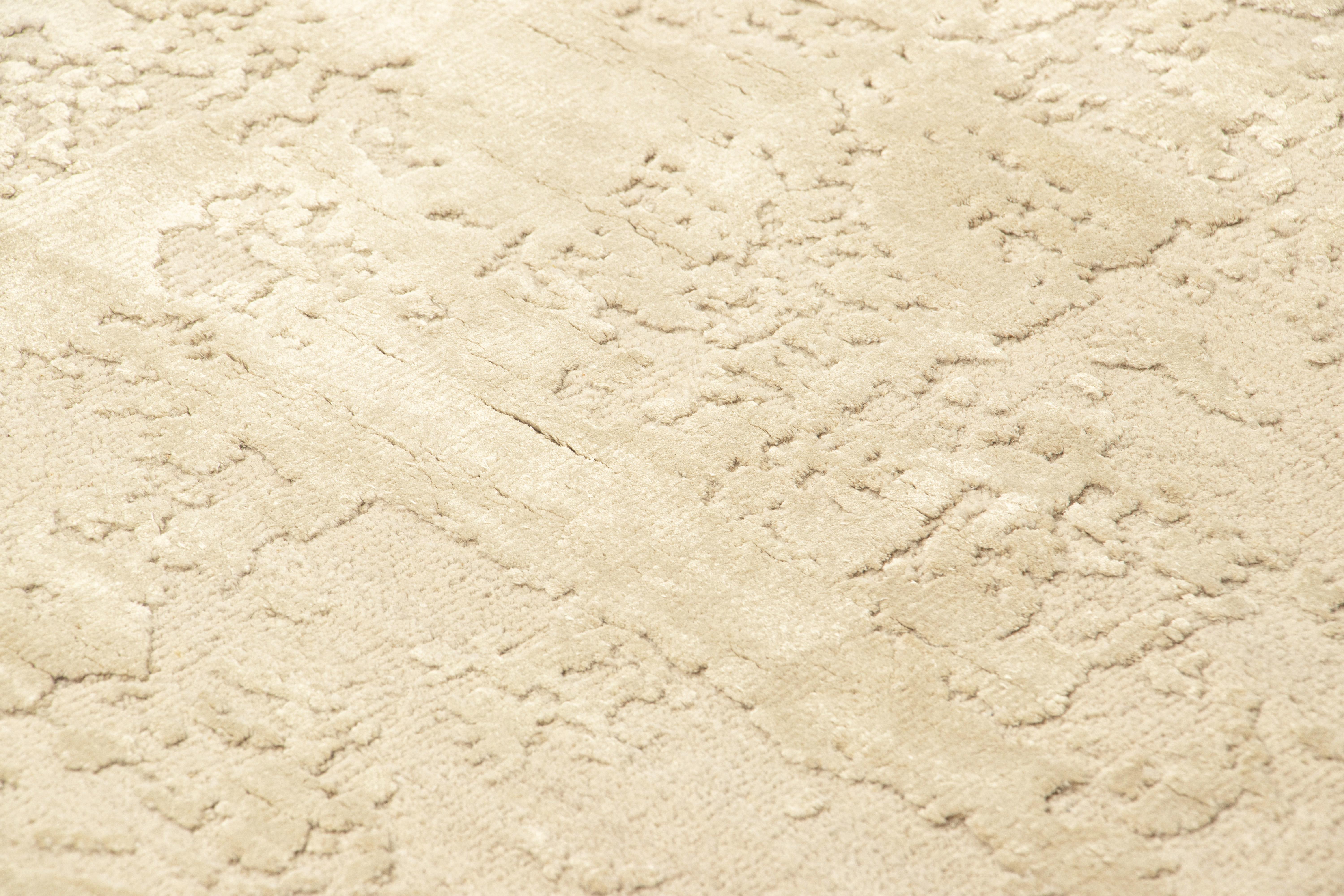 Questo tappeto 2x3 fa parte di una nuova ed entusiasmante collezione di pezzi da regalo della Rug & Kilim's Modern Collection, realizzata con una lussuosa miscela di lana e seta annodata a mano e con una trama alta e bassa del vello.

Sul design: