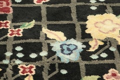 Rug & Kilim’s Gift-Size Chinese Art Deco Style Rug in Black with Floral Patterns