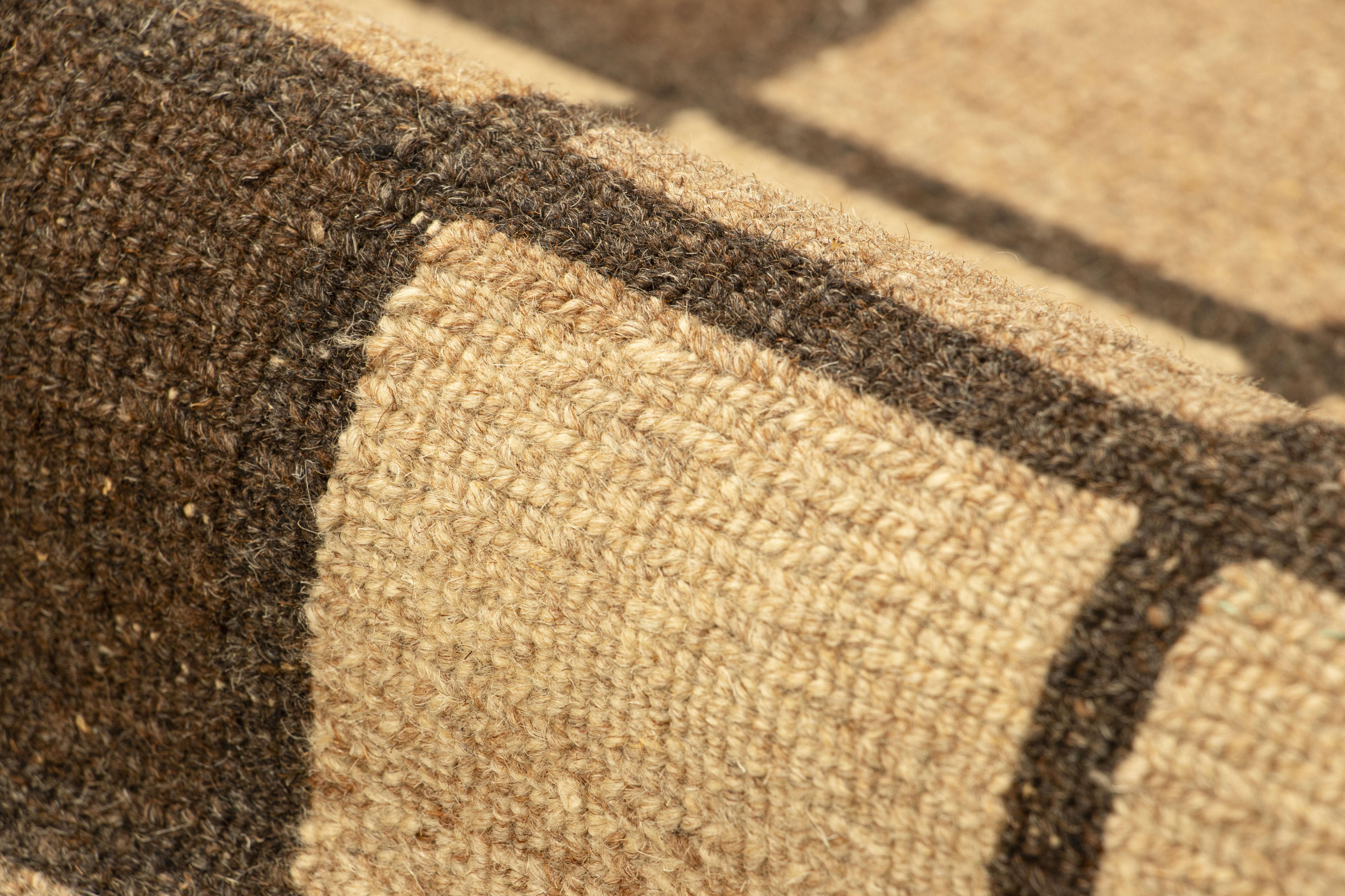 Wool Rug & Kilim’s Gift-Size Soumak Rug with Beige-Brown Geometric Pattern For Sale