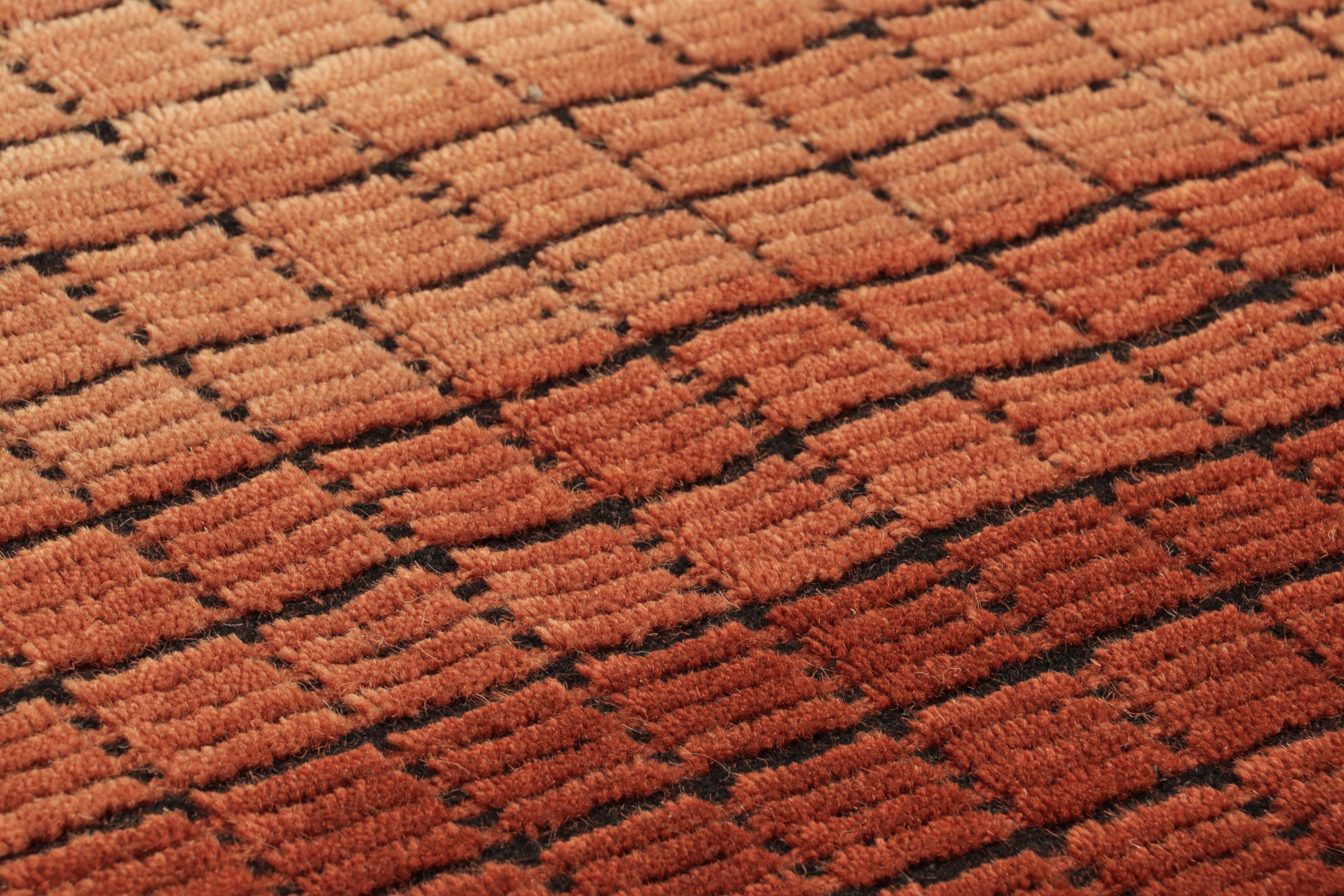 Indian Rug & Kilim’s Gradient Custom Rug Sample, Rust and Peach Ombre with Black Grid For Sale
