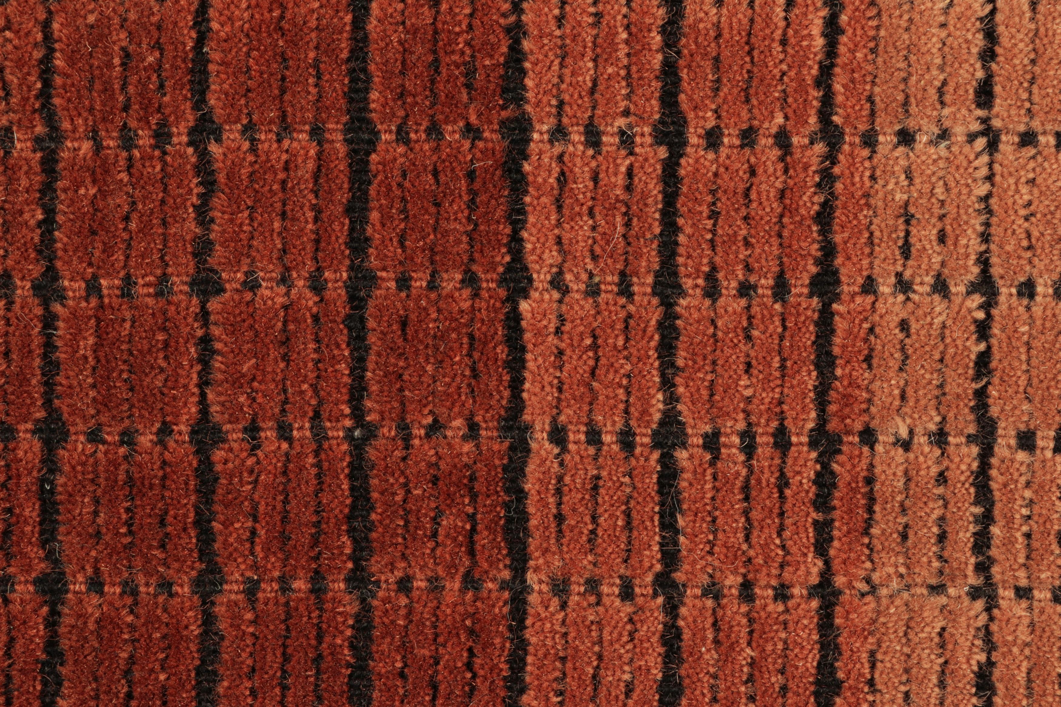 Hand-Woven Rug & Kilim’s Gradient Custom Rug Sample, Rust and Peach Ombre with Black Grid For Sale