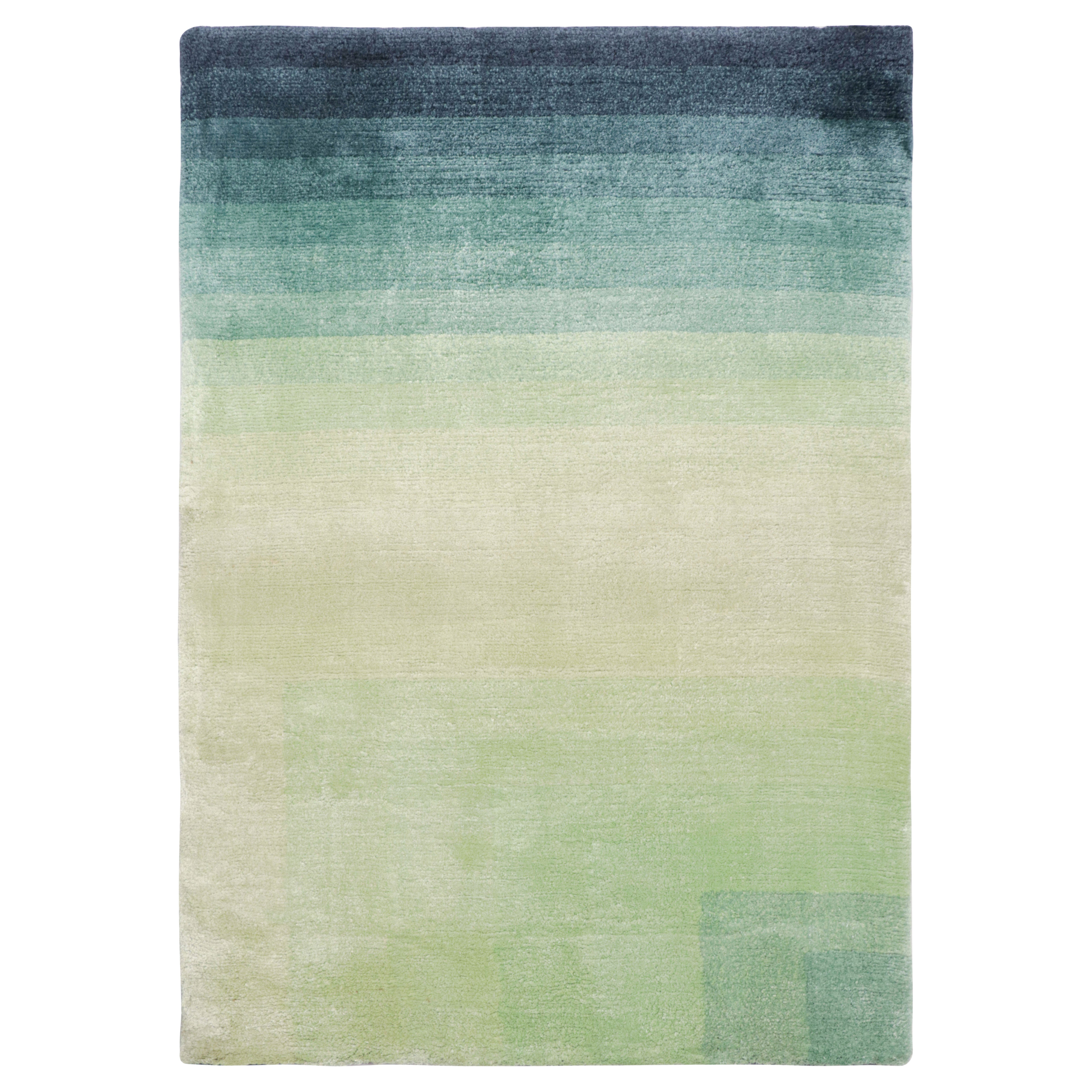 Rug & Kilim's Gradient Custom Rug Sample mit grünen und blauen geometrischen Mustern im Angebot