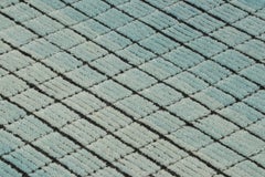 Rug & Kilim’s Gradient Rug in Blue and Black Ombre Grid and High-Low Texture