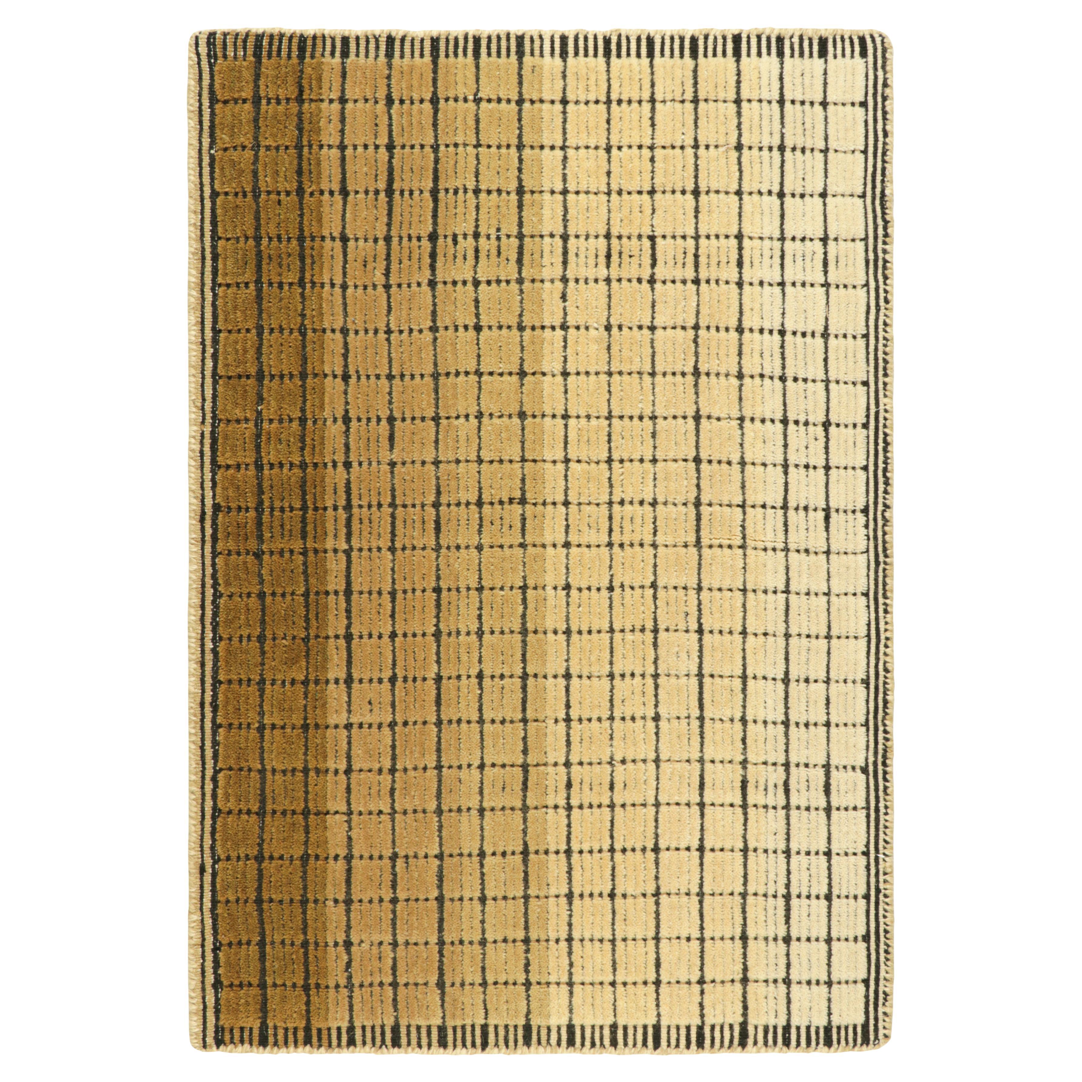 Rug & Kilim’s Gradient Rug in Creamy Beige-Brown Ombre Grid and High-Low Texture