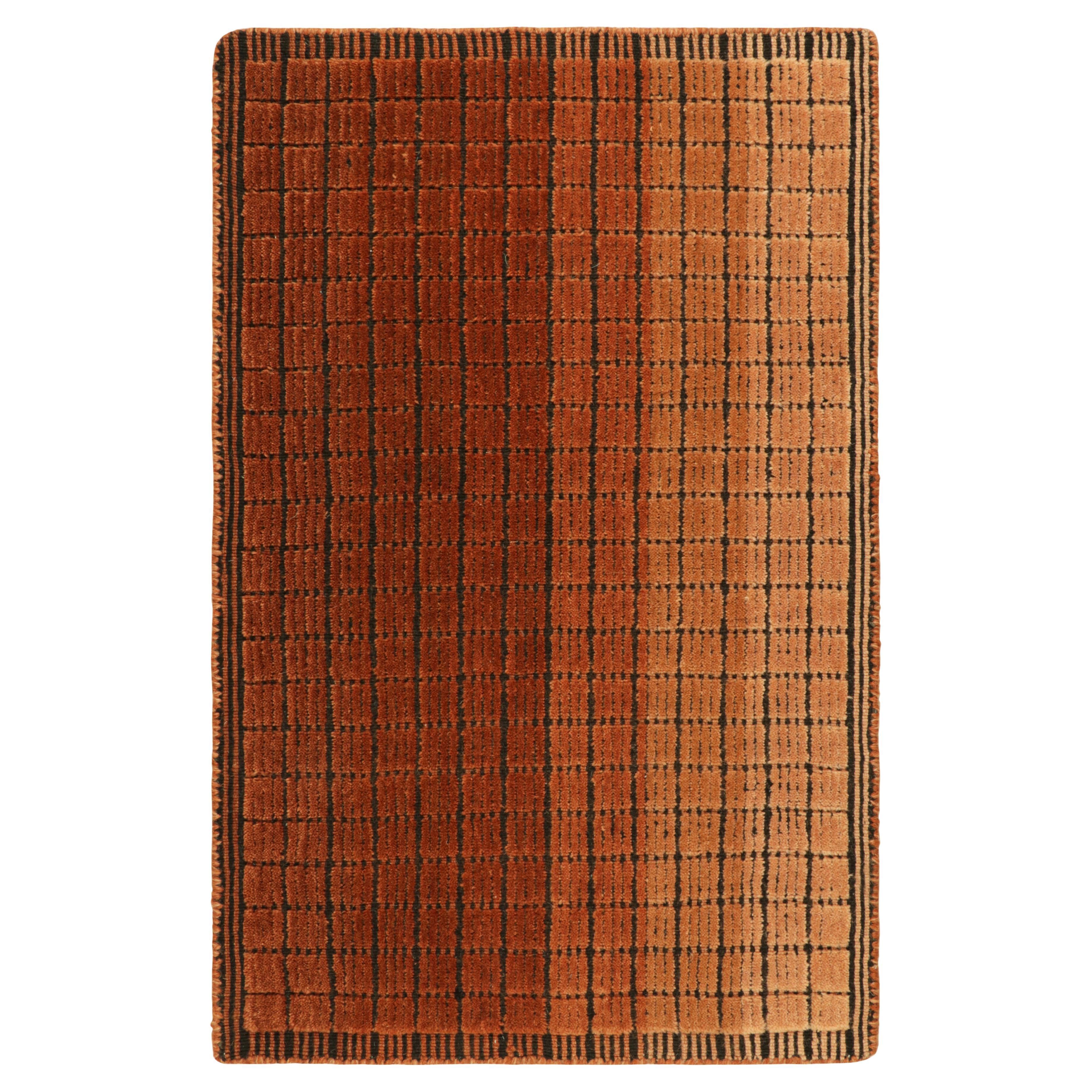 Rug & Kilim’s Gradient Rug in Creamy Beige-Brown Ombre Grid and High-Low Texture
