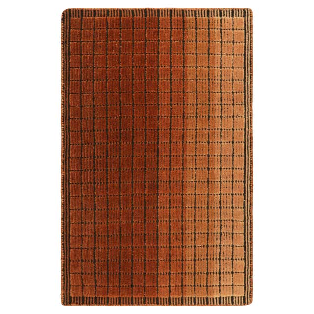 Rug and Kilim’s Gradient Custom Rug Sample In Beige-Brown Ombre Grid ...
