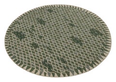 Rug & Kilim’s Green Scandinavian Style Kilim Circle Rug with Geometric Patterns