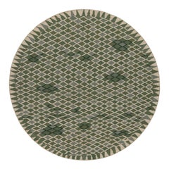 Rug & Kilim's Green Scandinavian Style Kilim Circle Rug with Geometric Patterns (tapis circulaire vert à motifs géométriques)