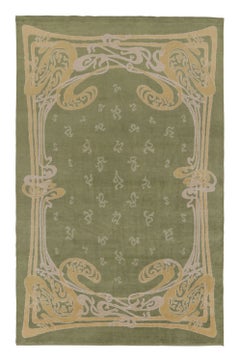 Rug & Kilim's Guimard Art Nouveau Inspired Rug, Green with Elegant Floral Frame