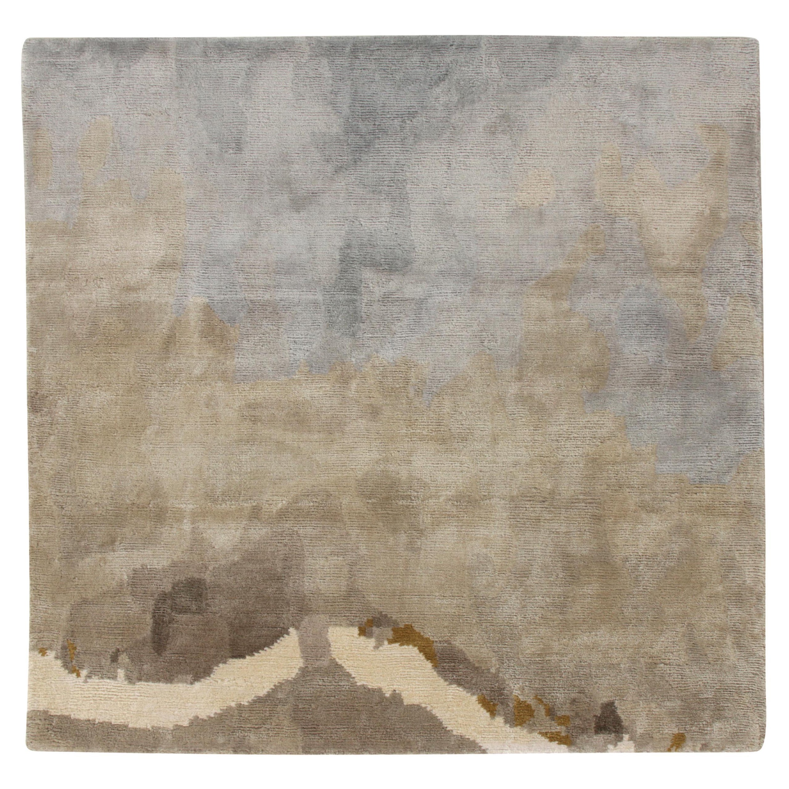 Rug & Kilim’s Hand-Knotted Abstract Accent Rug in Silver, Beige-Brown Pattern