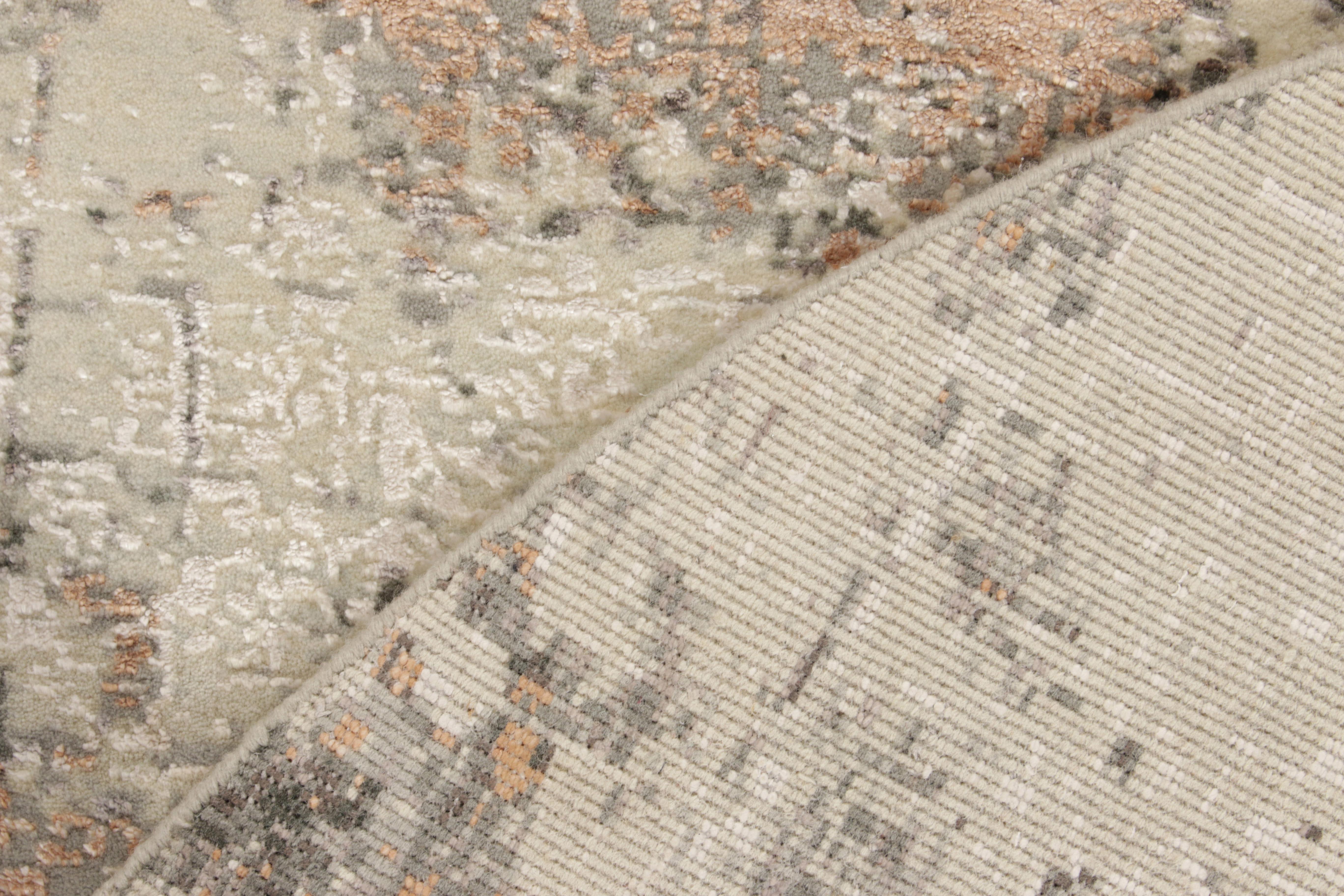 Teppich & Kelim''s Handgeknüpfter abstrakter, maßgefertigter Kreisteppich in Weiß, Silbermuster im Zustand „Neu“ im Angebot in Long Island City, NY